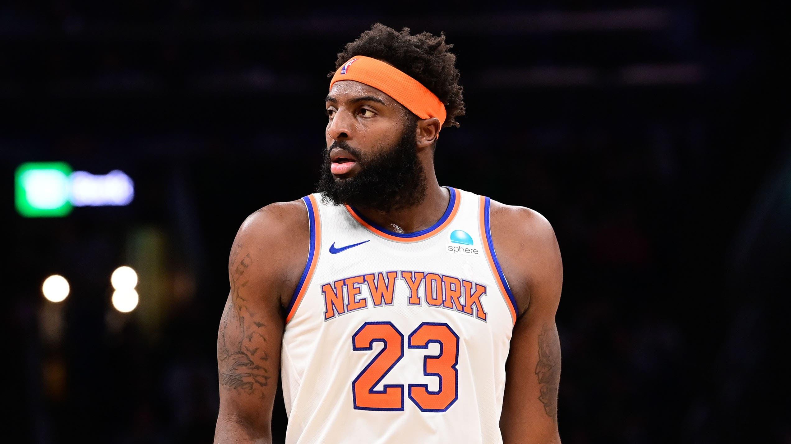 New York Knicks center Mitchell Robinson (23) looks on during the first half against the Boston Celtics at TD Garden. / Eric Canha - USA TODAY Sports