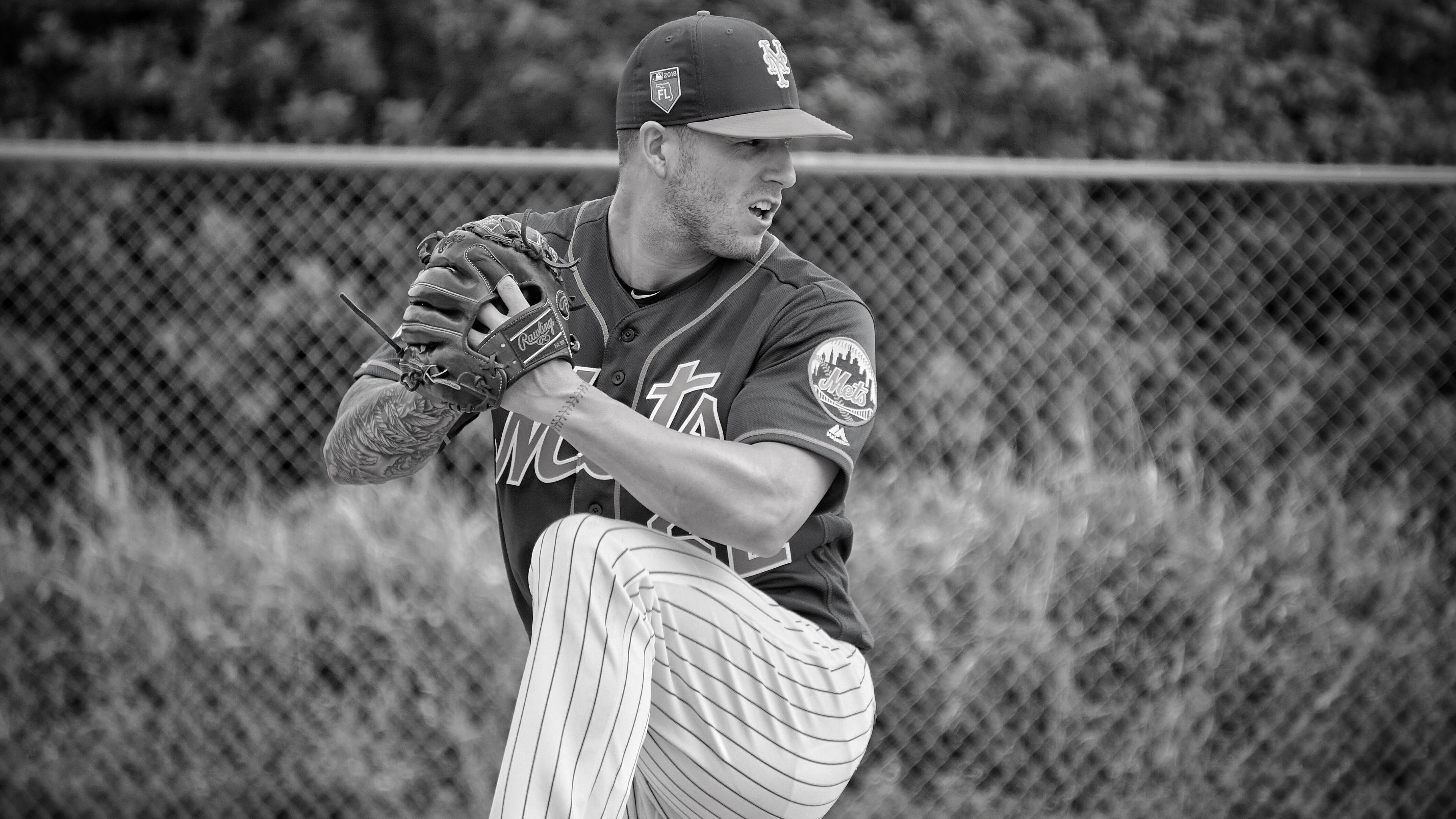 Feb. 2018: Mets prospect Tyler Bashlor throws batting practice in St. Lucie. Credit: Cerrone, MetsBlog.comundefined