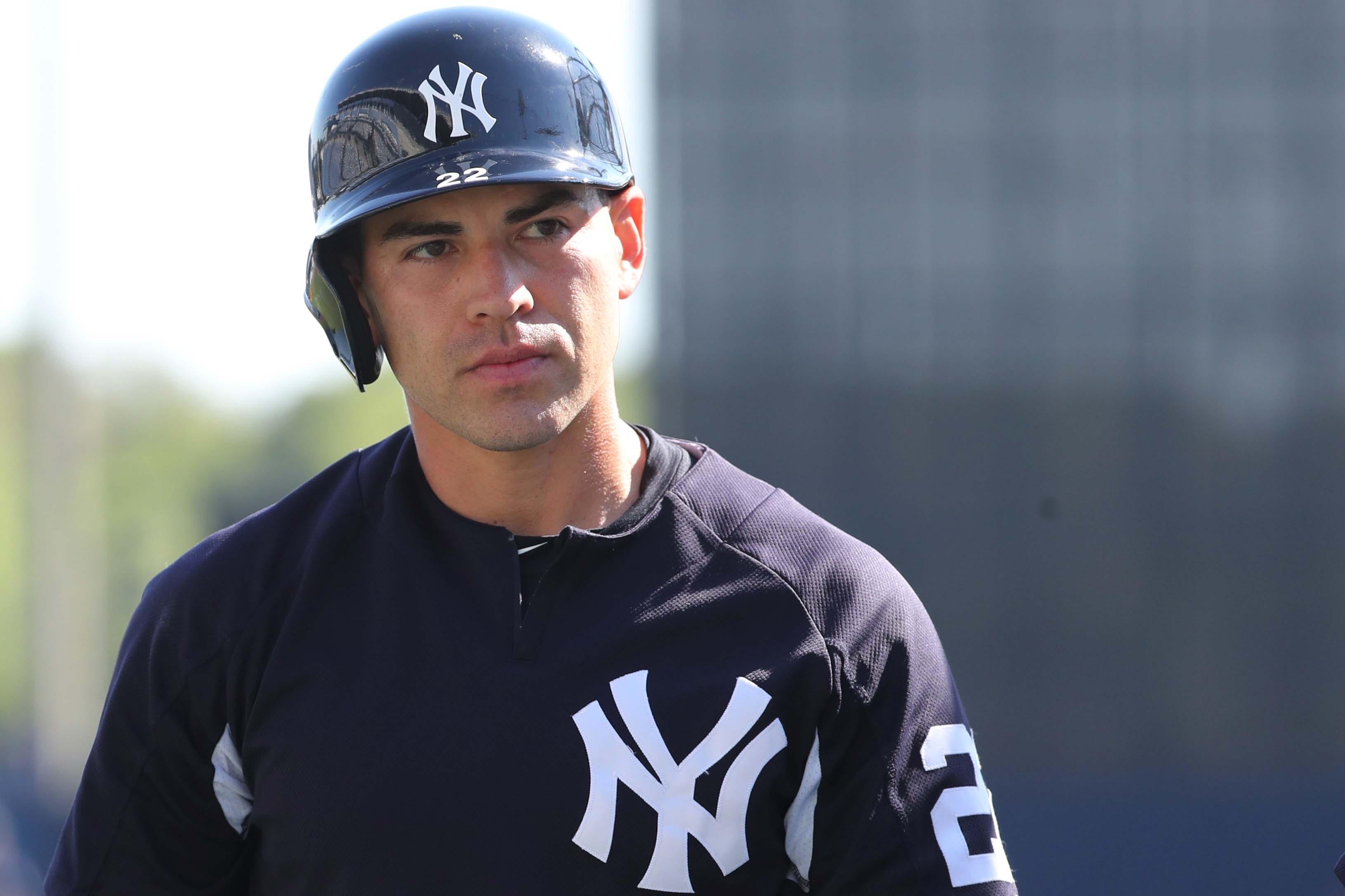 Mar 24, 2018; Tampa, FL, USA; New York Yankees center fielder Jacoby Ellsbury (22) works out prior to the game at George M. Steinbrenner Field. Mandatory Credit: Kim Klement-USA TODAY Sports