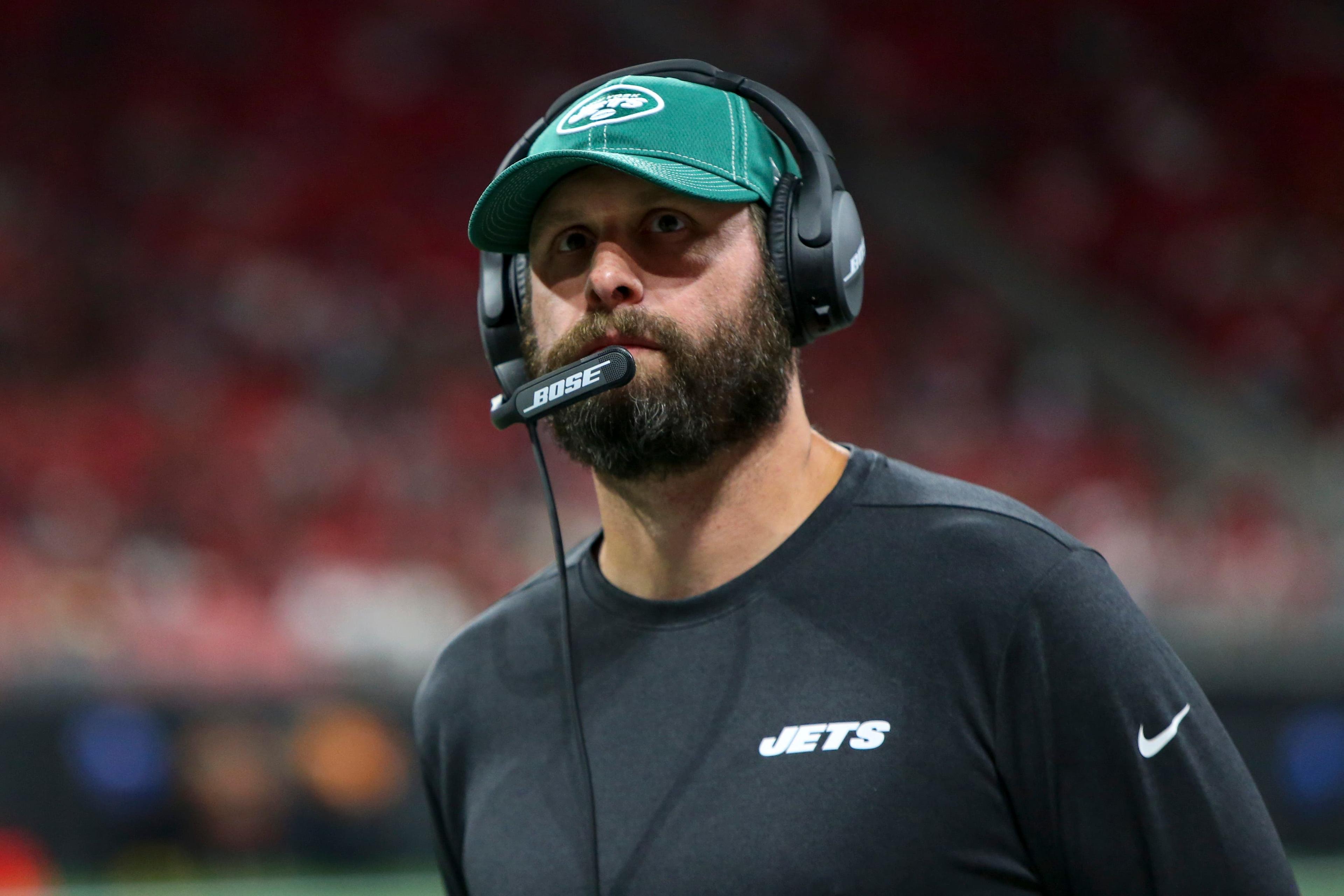 Aug 15, 2019; Atlanta, GA, USA; New York Jets head coach Adam Gase on the sideline against the Atlanta Falcons in the second half at Mercedes-Benz Stadium. Mandatory Credit: Brett Davis-USA TODAY Sports / Brett Davis