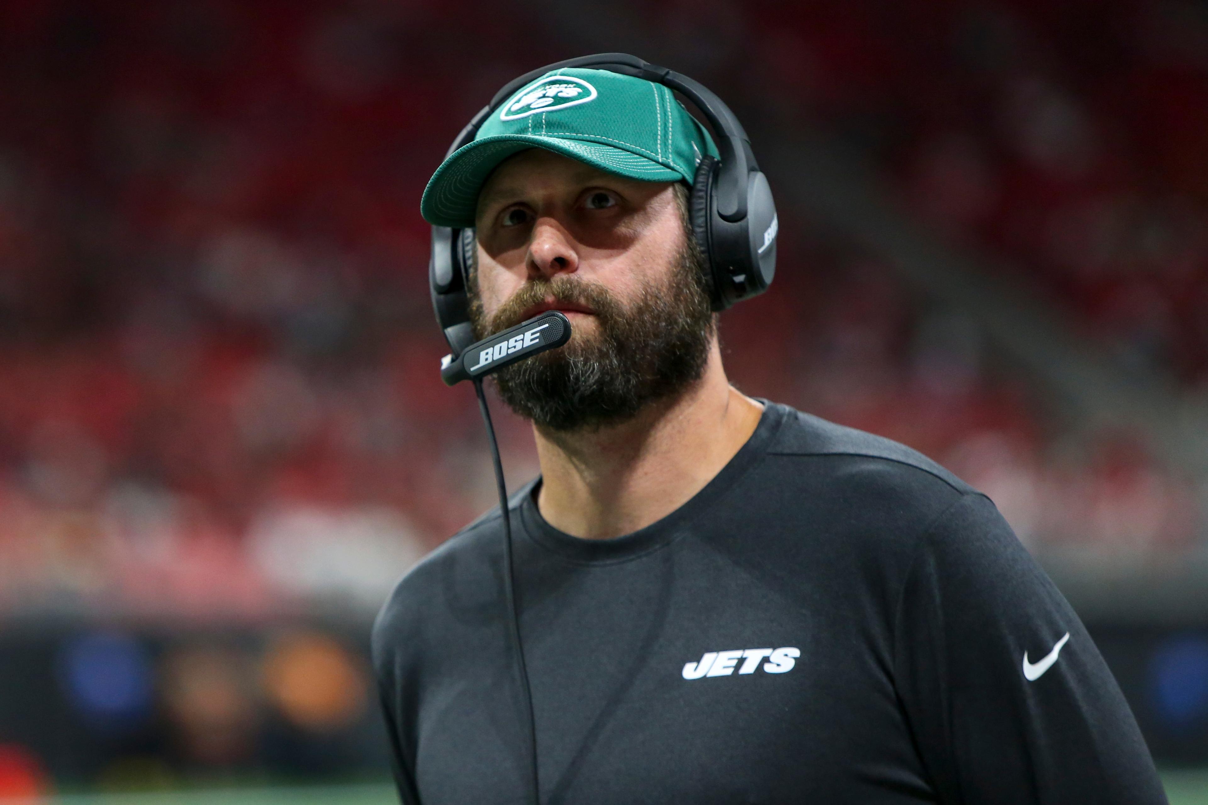 Aug 15, 2019; Atlanta, GA, USA; New York Jets head coach Adam Gase on the sideline against the Atlanta Falcons in the second half at Mercedes-Benz Stadium. Mandatory Credit: Brett Davis-USA TODAY Sports