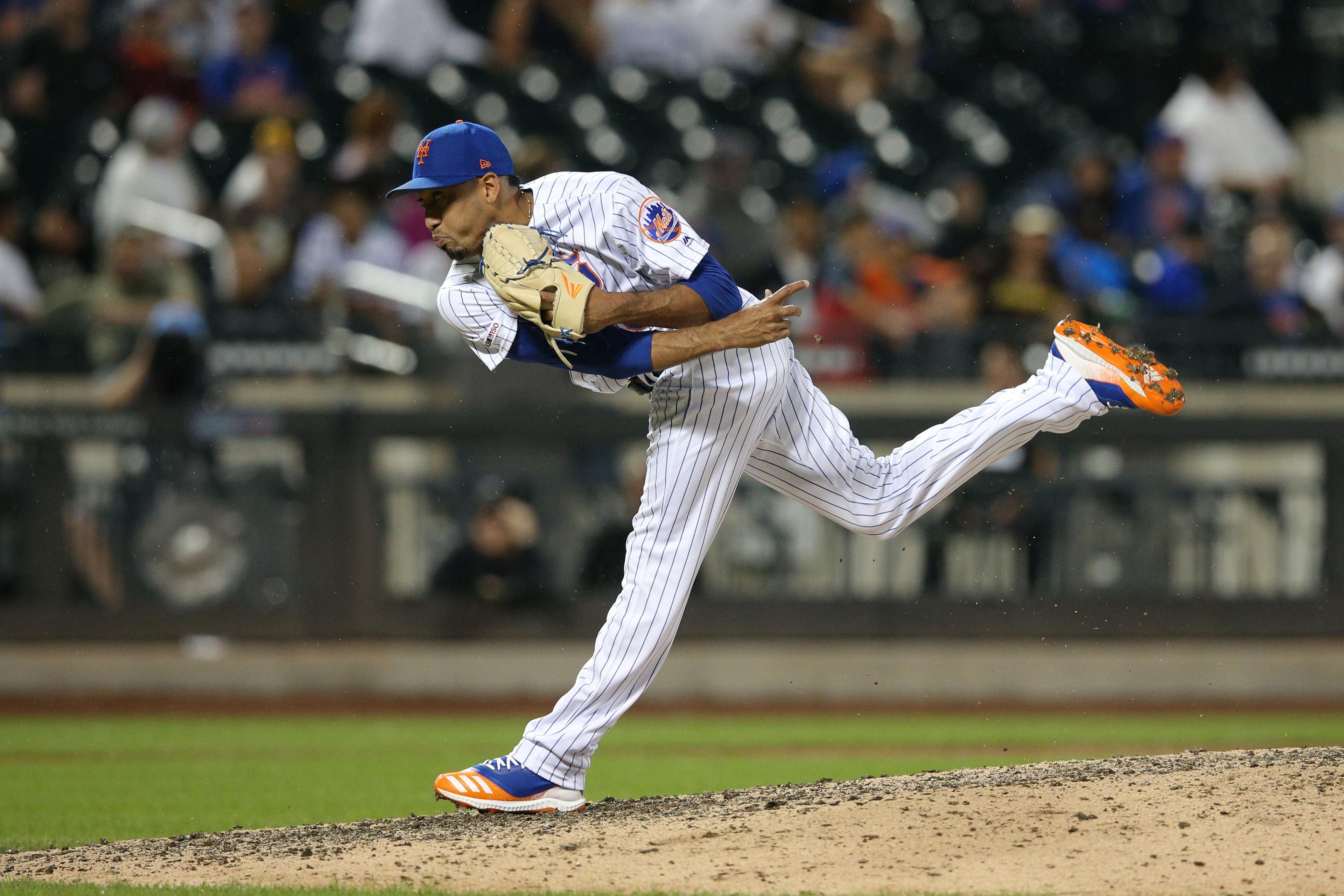 Jul 23, 2019; New York City, NY, USA; New York Mets relief pitcher Edwin Diaz (39) pitches against the San Diego Padres during the ninth inning at Citi Field. Mandatory Credit: Brad Penner-USA TODAY Sports / Brad Penner