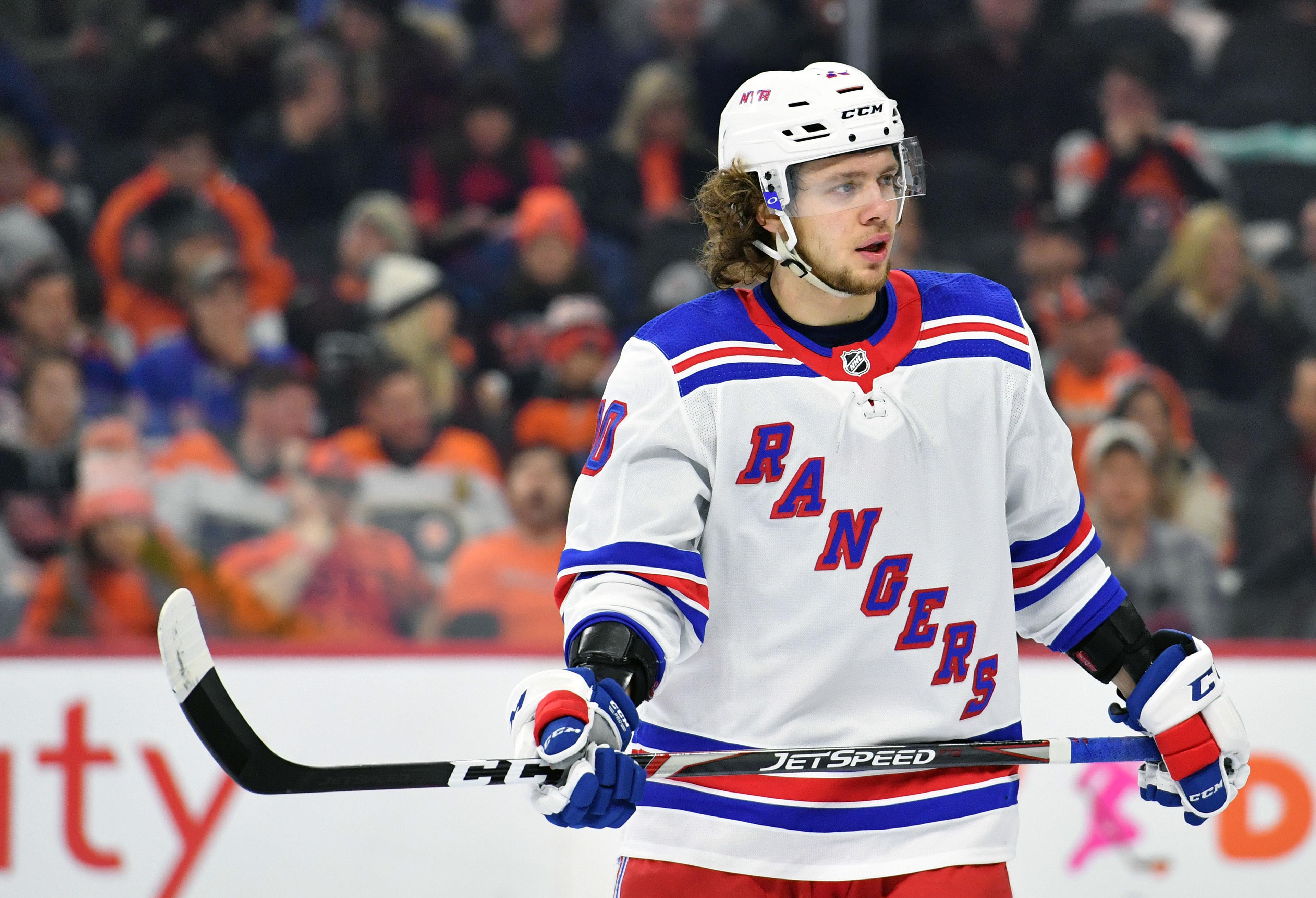 Dec 23, 2019; Philadelphia, Pennsylvania, USA; New York Rangers left wing Artemi Panarin (10) during the first period against the Philadelphia Flyers at Wells Fargo Center. Mandatory Credit: Eric Hartline-USA TODAY Sports