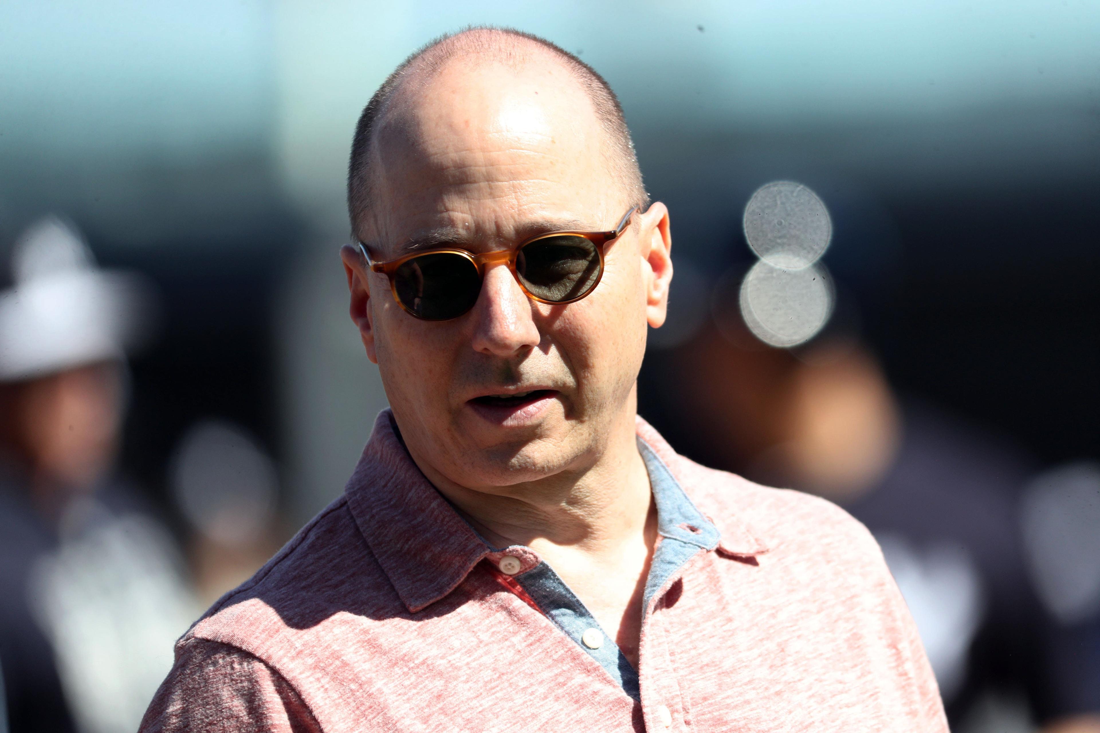 Feb 14, 2019; Tampa, FL, USA;New York Yankees general manager Brian Cashman during spring training at George M. Steinbrenner Field. Mandatory Credit: Kim Klement-USA TODAY Sports / Kim Klement