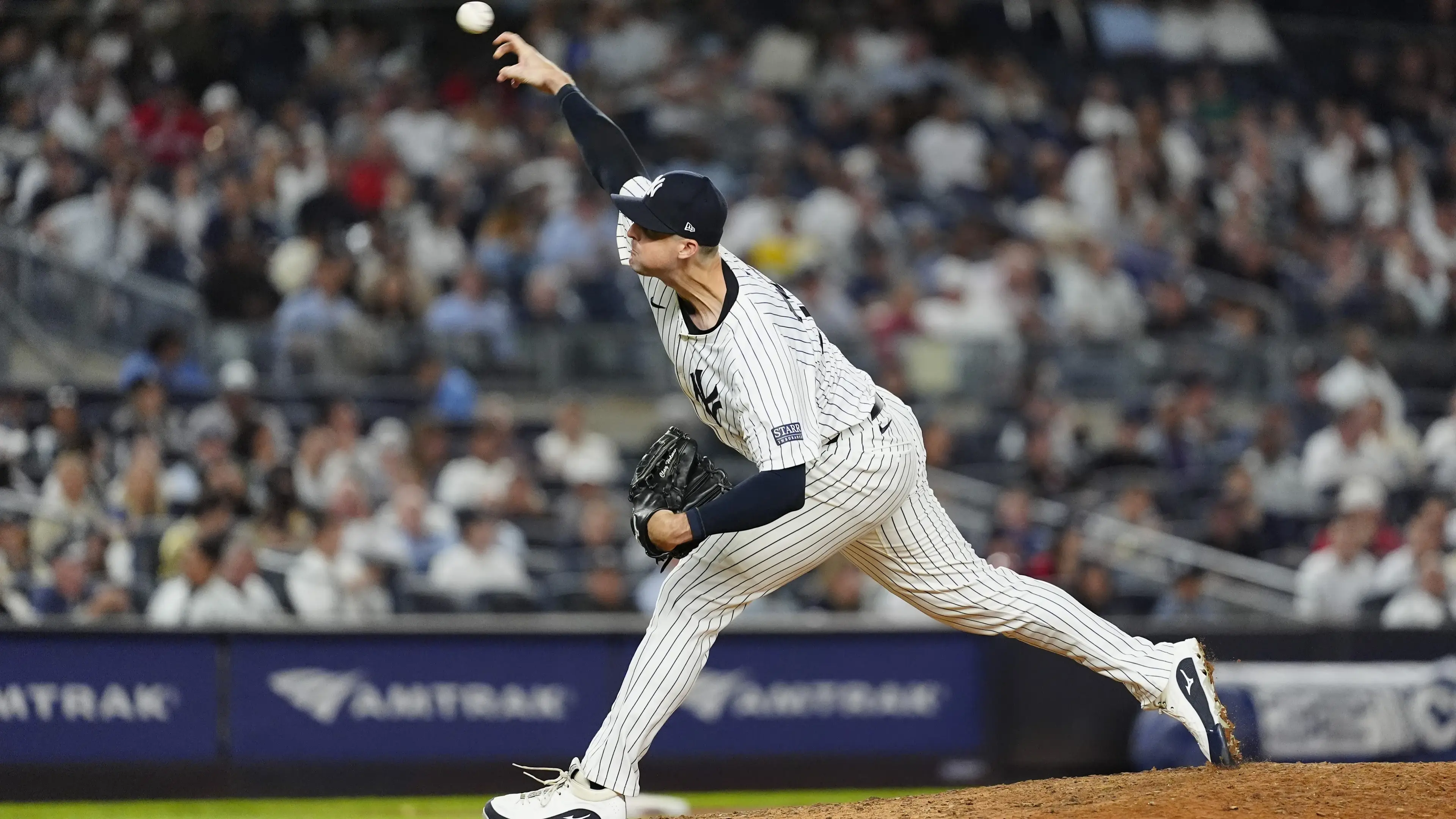 Sep 12, 2024; Bronx, New York, USA; New York Yankees pitcher Clay Holmes (35) delivers a pitch against the Boston Red Sox during the tenth inning at Yankee Stadium. Mandatory Credit: Gregory Fisher-Imagn Images / © Gregory Fisher-Imagn Images