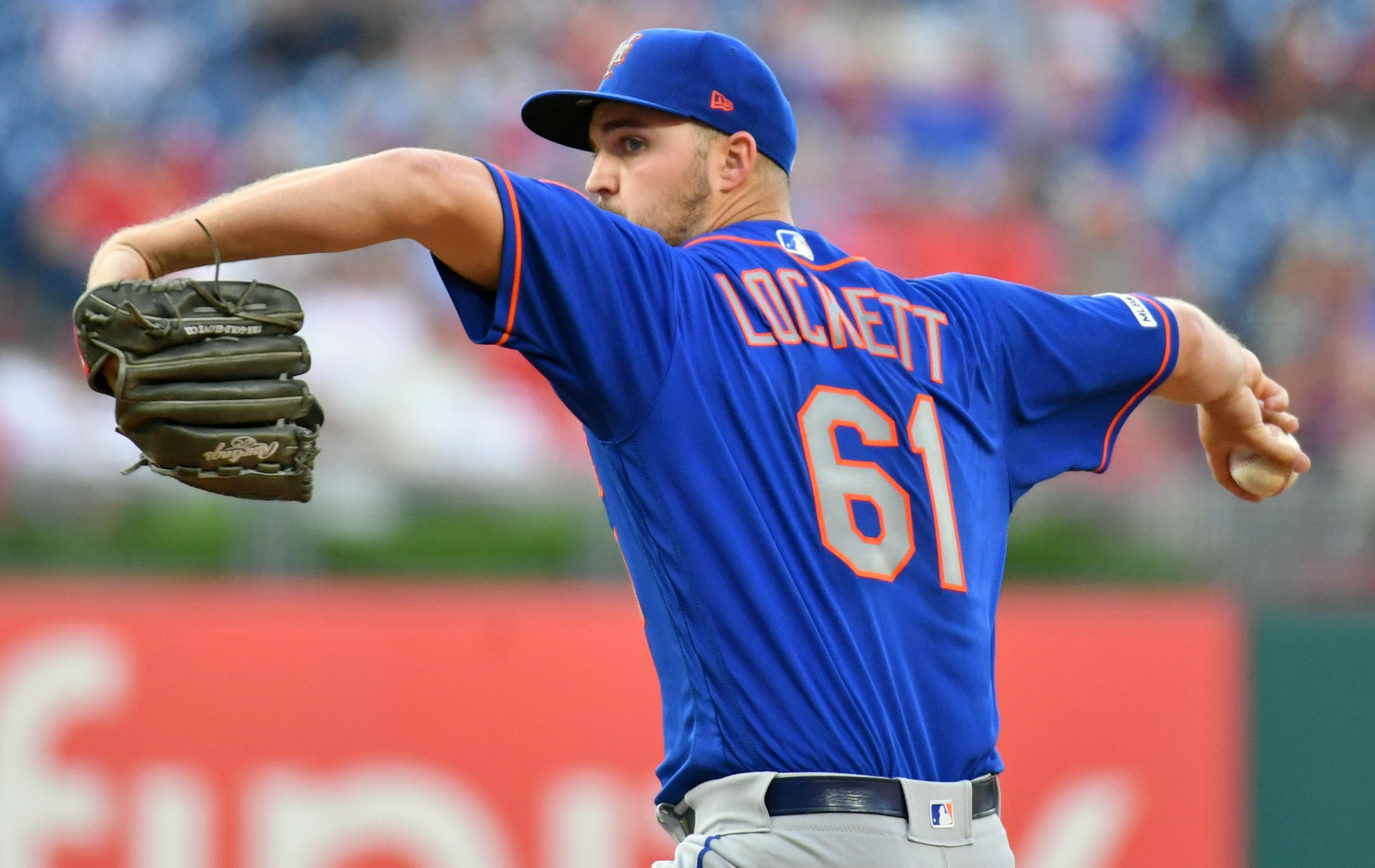 Jun 25, 2019; Philadelphia, PA, USA; New York Mets starting pitcher Walker Lockett (61) throws a pitch during the first inning against the Philadelphia Phillies at Citizens Bank Park. Mandatory Credit: Eric Hartline-USA TODAY Sports