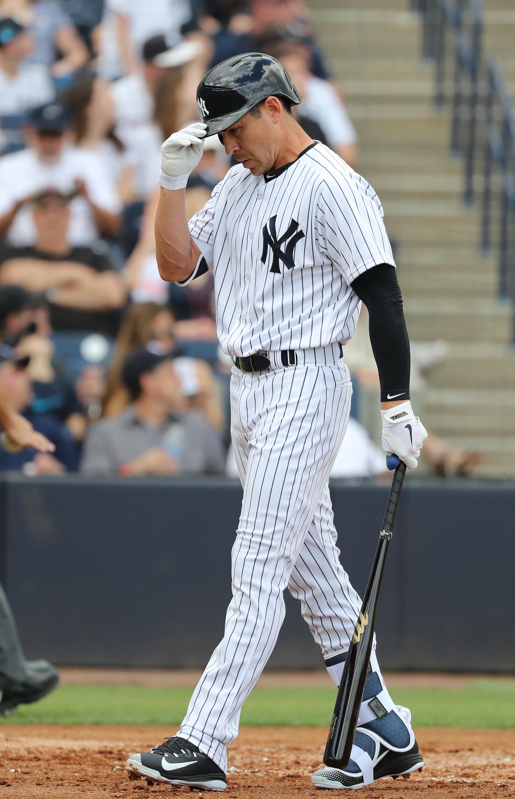 Feb 23, 2018; Tampa, FL, USA; New York Yankees center fielder Jacoby Ellsbury (22) at bat against the Detroit Tigers at George M. Steinbrenner Field. Mandatory Credit: Kim Klement-USA TODAY Sports