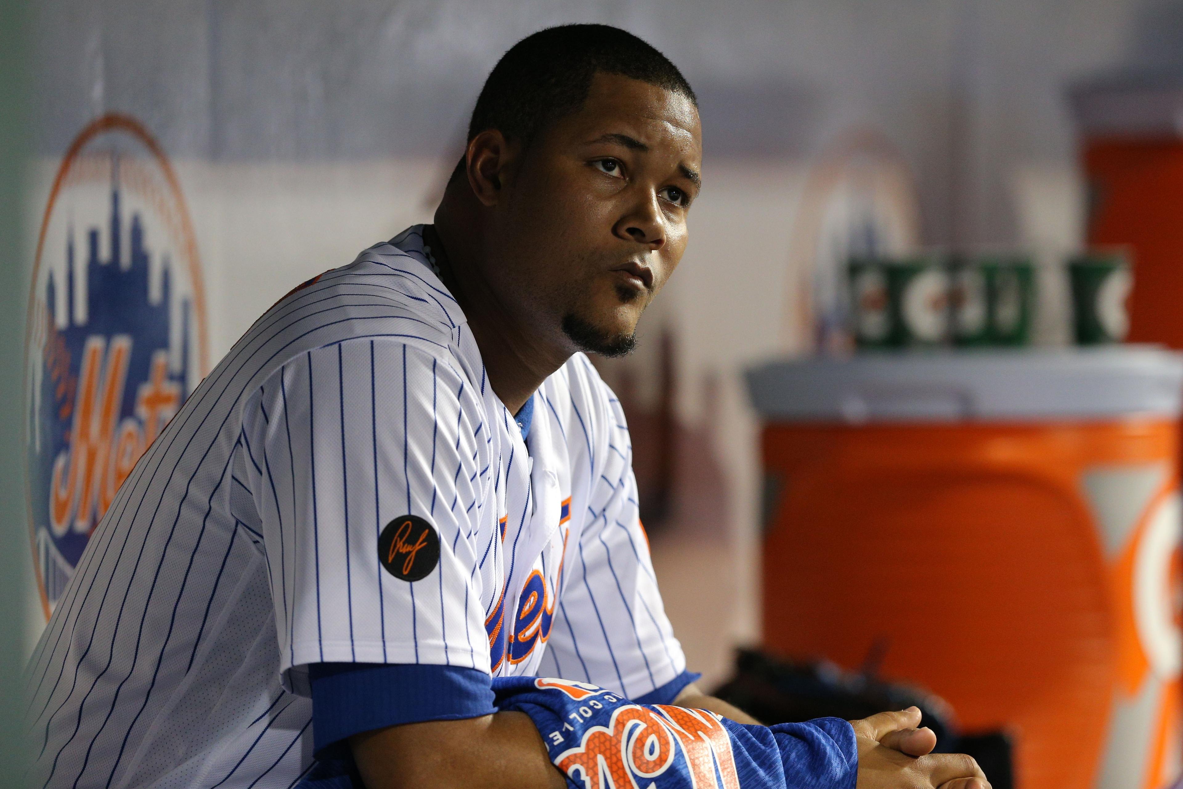 Jun 27, 2018; New York City, NY, USA; New York Mets relief pitcher Jeurys Familia (27) reacts in the dugout during the ninth inning against the Pittsburgh Pirates at Citi Field. Mandatory Credit: Brad Penner-USA TODAY Sports