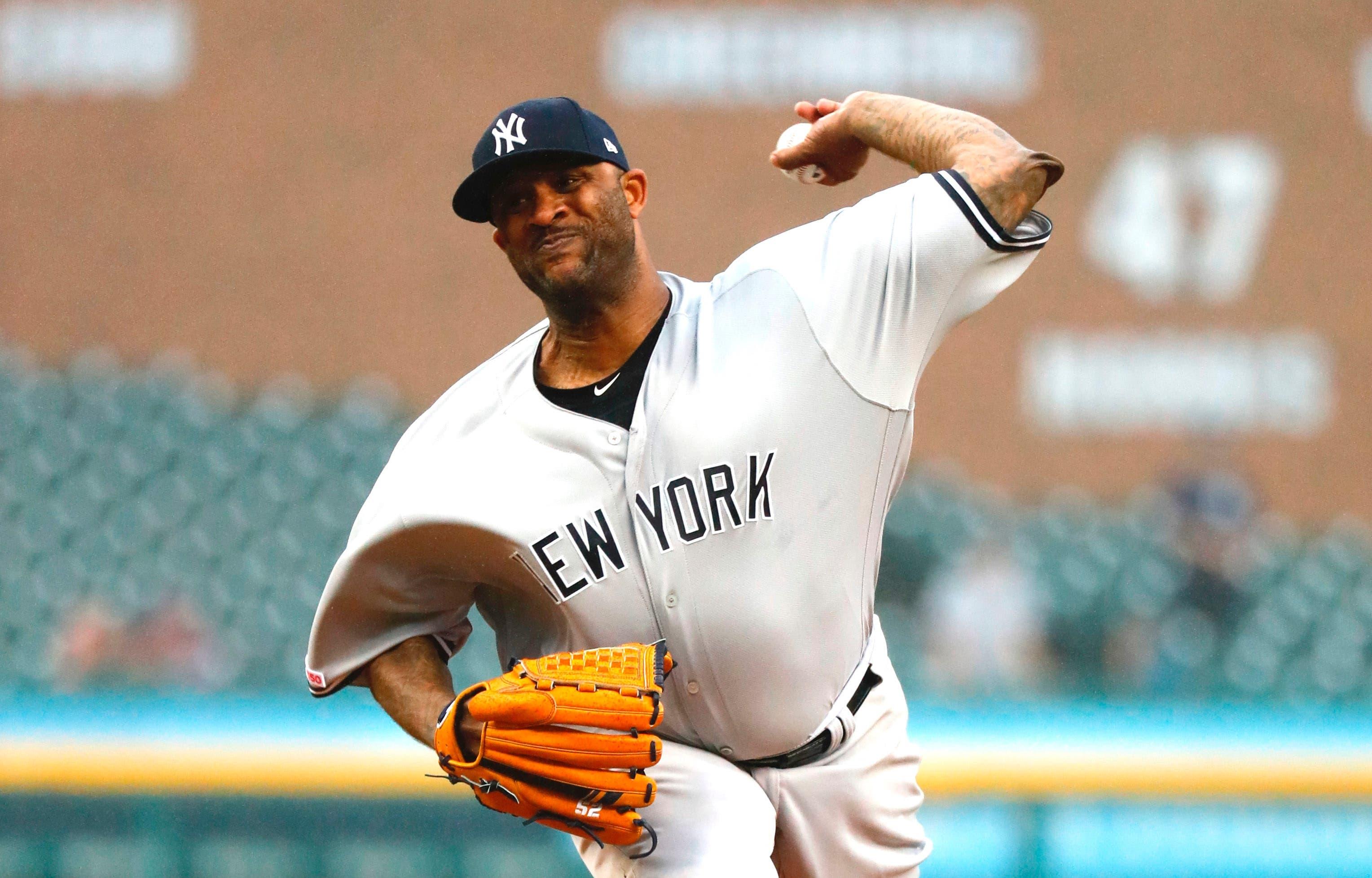 Sep 12, 2019; Detroit, MI, USA; New York Yankees pitcher CC Sabathia (52) pitches in the third inning against the Detroit Tigers at Comerica Park. Mandatory Credit: Rick Osentoski-USA TODAY Sports / Rick Osentoski