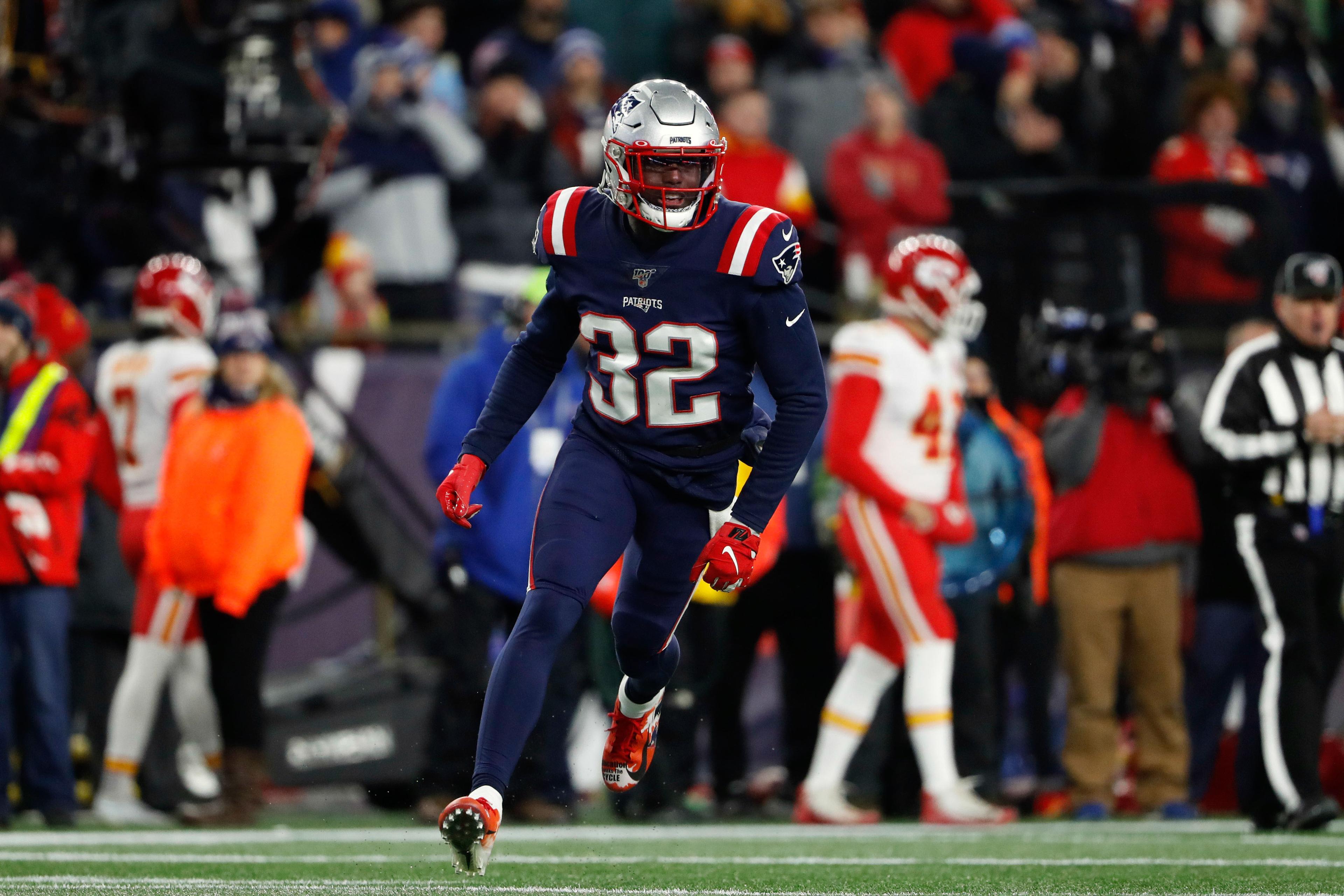 Dec 8, 2019; Foxborough, MA, USA; New England Patriots free safety Devin McCourty (32) during the second half against the Kansas City Chiefs at Gillette Stadium. Mandatory Credit: Winslow Townson-USA TODAY Sports