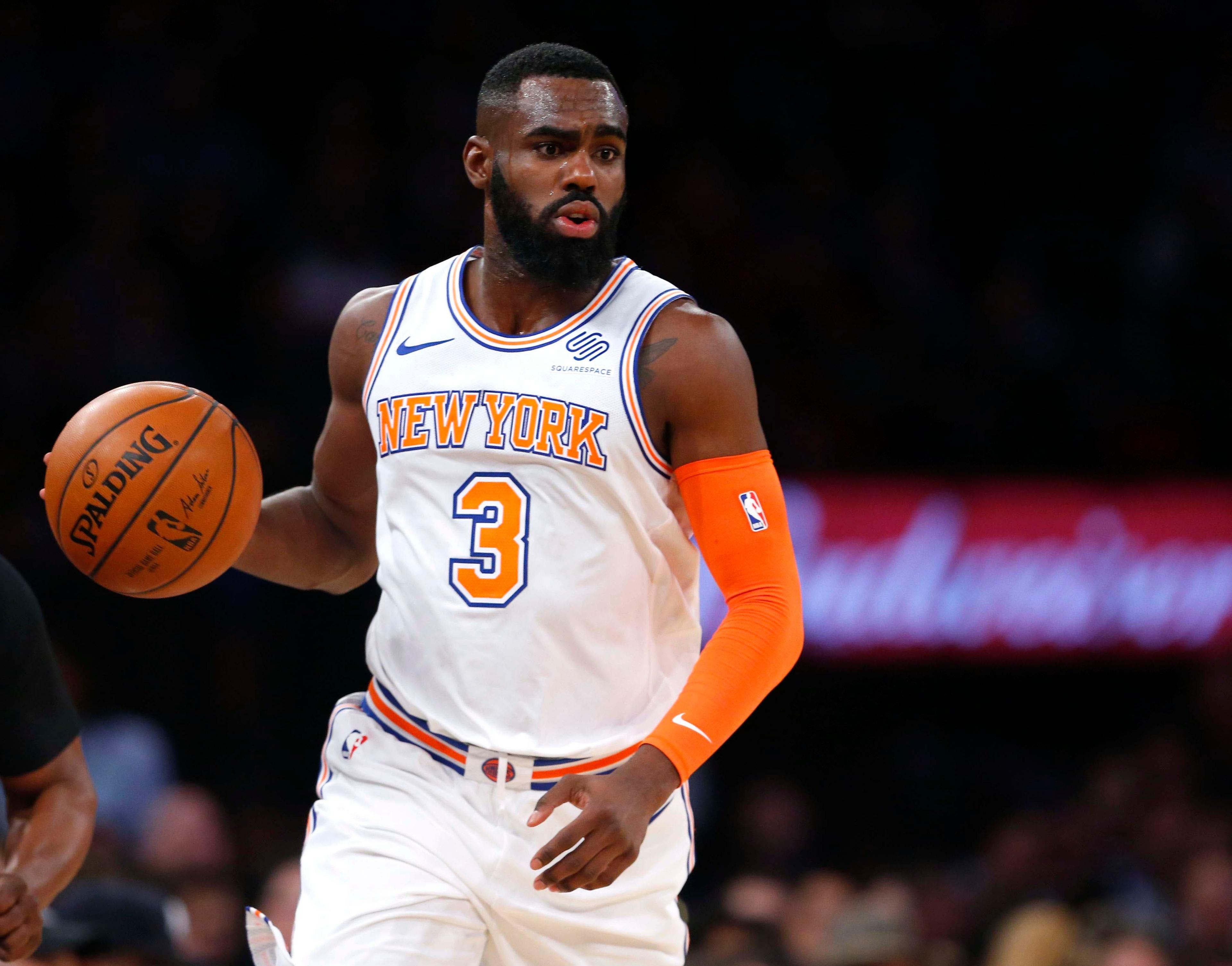 Mar 23, 2018; New York, NY, USA; New York Knicks forward Tim Hardaway Jr. (3) during second half against Minnesota Timberwolves at Madison Square Garden. Mandatory Credit: Noah K. Murray-USA TODAY Sports / Noah K. Murray