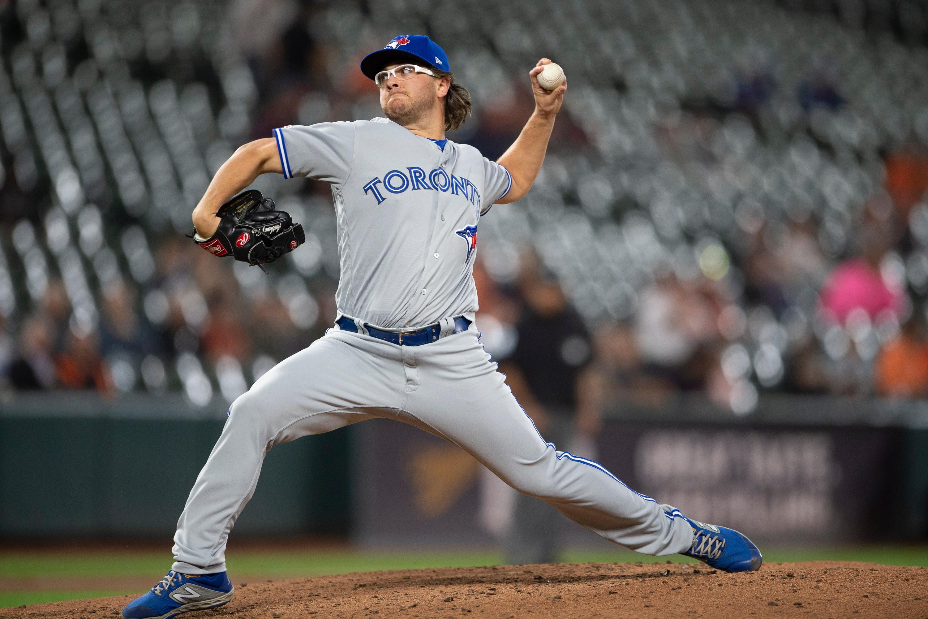 Sep 19, 2019; Baltimore, MD, USA; Toronto Blue Jays pitcher Anthony Kay (70) delivers a pitch during the third inning against the Baltimore Orioles at Oriole Park at Camden Yards. Mandatory Credit: Tommy Gilligan-USA TODAY Sports