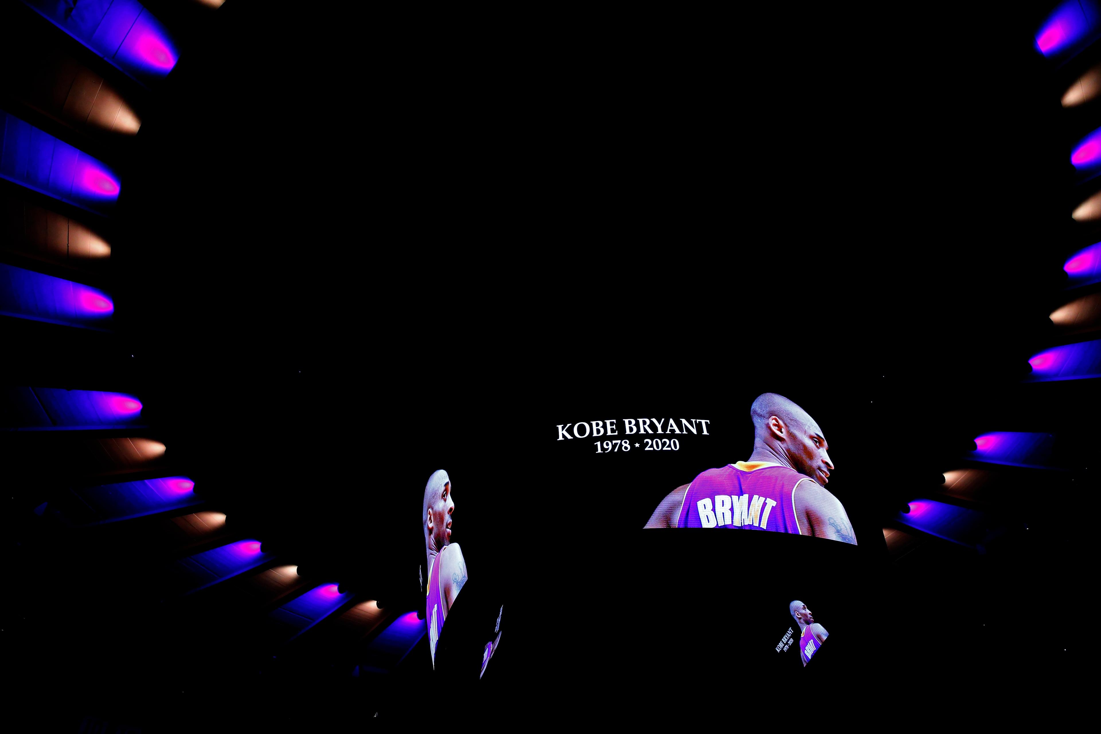 Jan 26, 2020; New York, New York, USA; Tribute to former Los Angeles Lakers basketball player Kobe Bryant, before the start of NBA basketball game between the New York Knicks and the Brooklyn Nets at Madison Square Garden. Mandatory Credit: Noah K. Murray-USA TODAY Sports