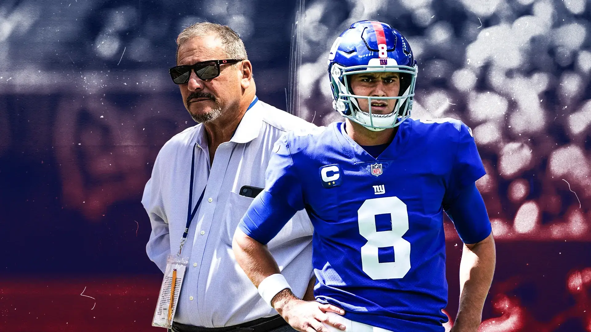 Dave Gettleman and Daniel Jones / USA TODAY Sports/SNY Treated Image