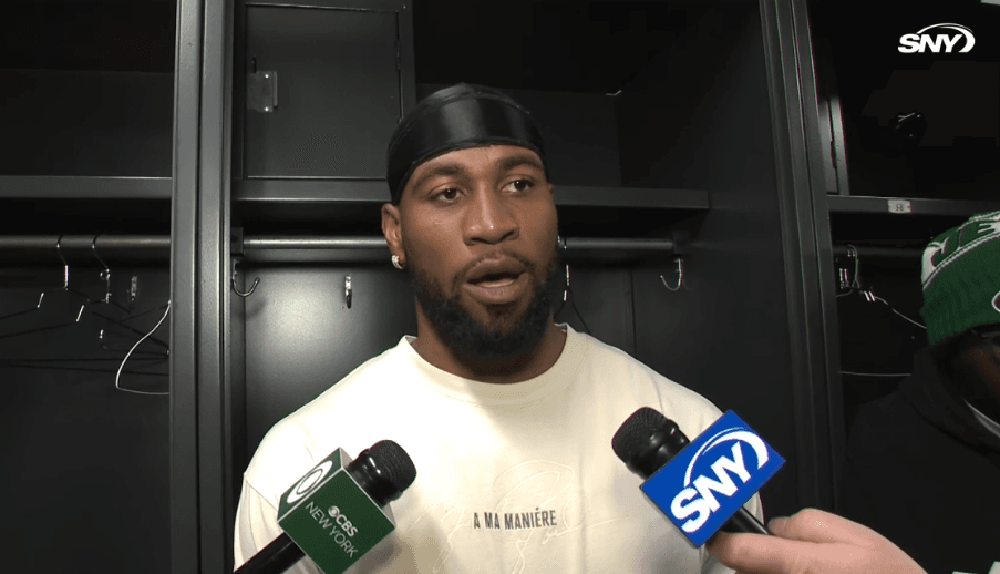 Jets' Haason Reddick declines to answer questions about holdout, says focus is on 'getting fully up to speed'