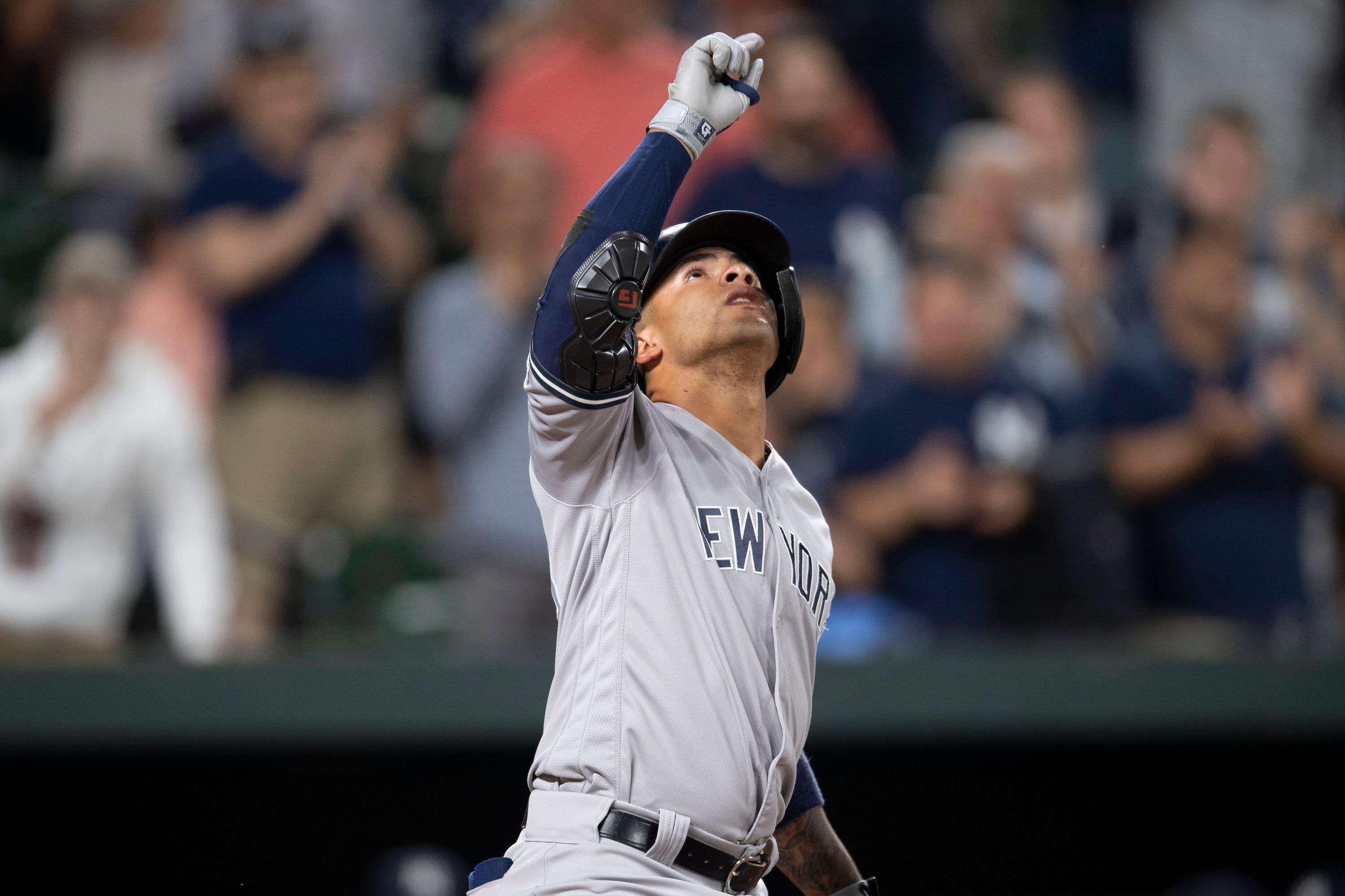 May 22, 2019; Baltimore, MD, USA; New York Yankees shortstop Gleyber Torres (25) reacts after hitting a solo home run in the fifth inning against the Baltimore Orioles at Oriole Park at Camden Yards. Mandatory Credit: Tommy Gilligan-USA TODAY Sports / Tommy Gilligan