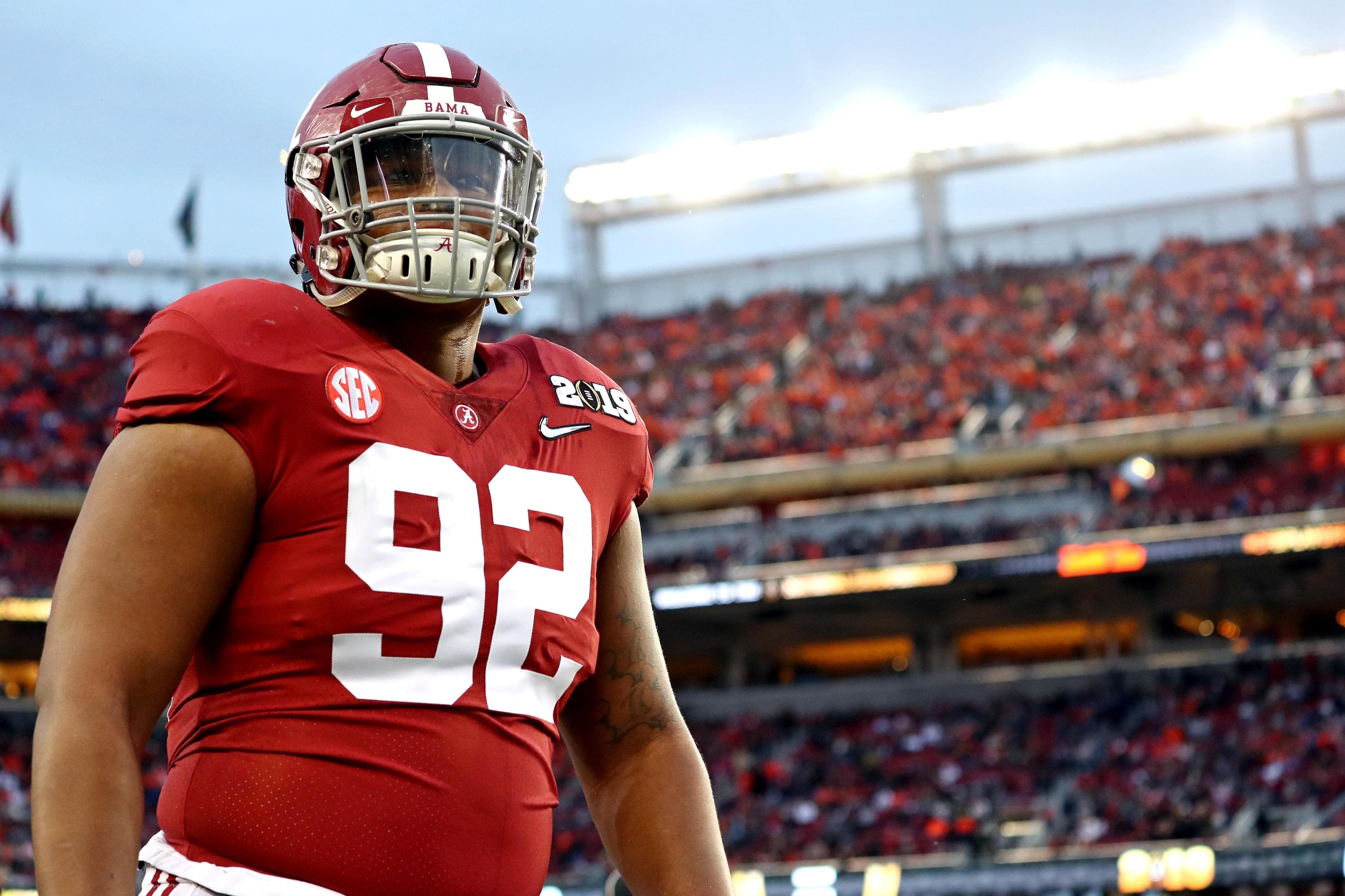 Alabama Crimson Tide defensive lineman Quinnen Williams before the 2019 College Football Playoff championship game against the Clemson Tigers at Levi's Stadium. / Matthew Emmons/USA TODAY Sports