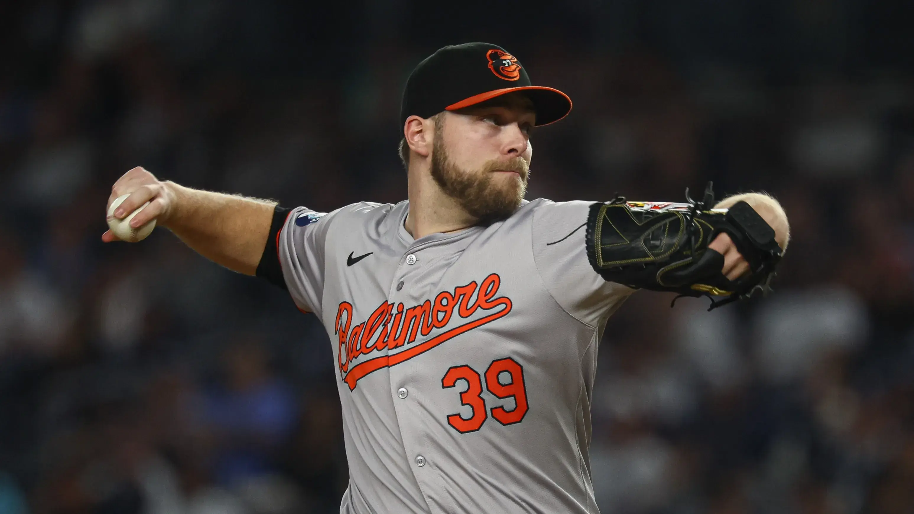 Baltimore Orioles starting pitcher Corbin Burnes (39) delivers a pitch during the first inning against the New York Yankees at Yankee Stadium. / Vincent Carchietta - Imagn Images