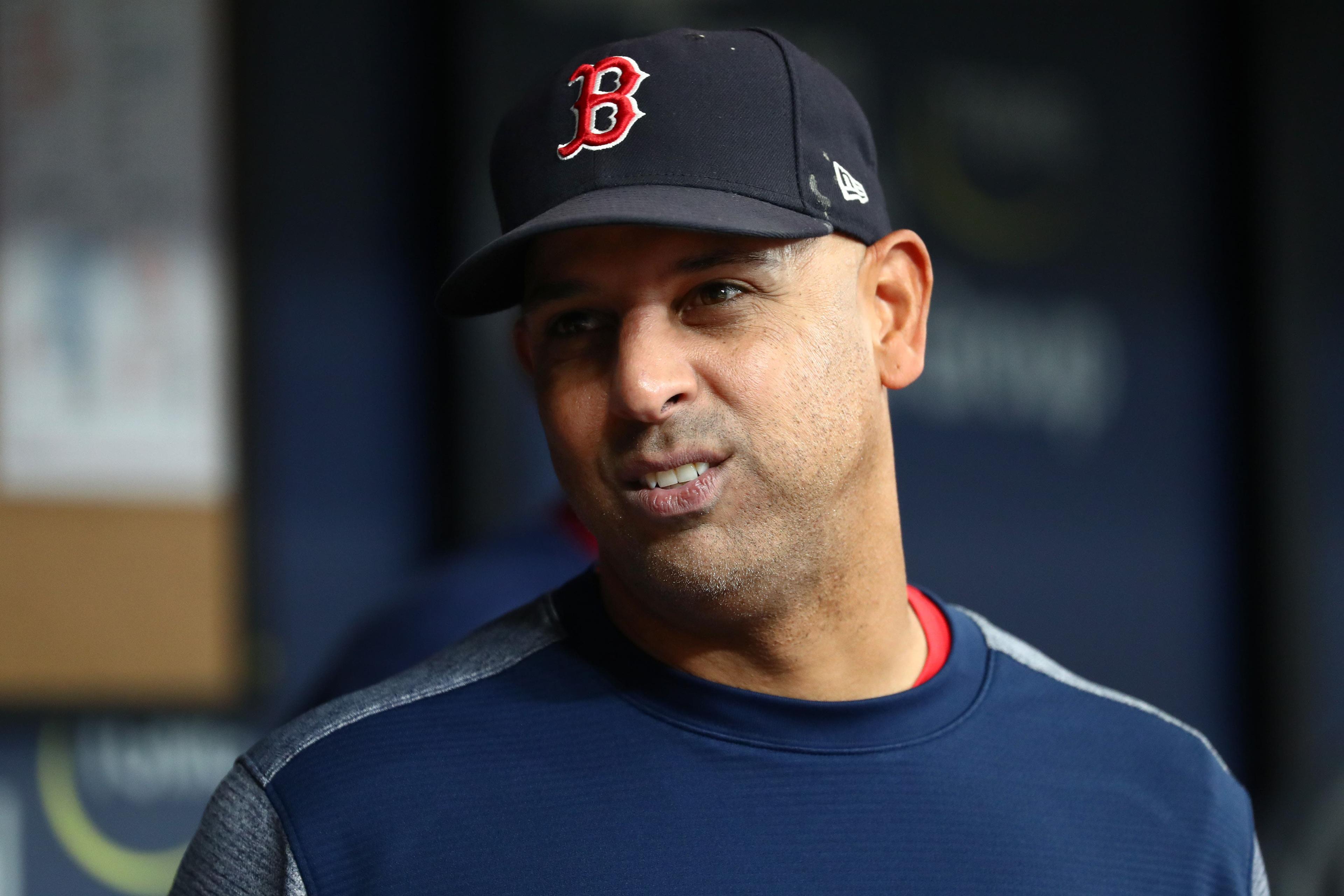 Jul 23, 2019; St. Petersburg, FL, USA; Boston Red Sox manager Alex Cora (20) at Tropicana Field. Mandatory Credit: Kim Klement-USA TODAY Sports / Kim Klement