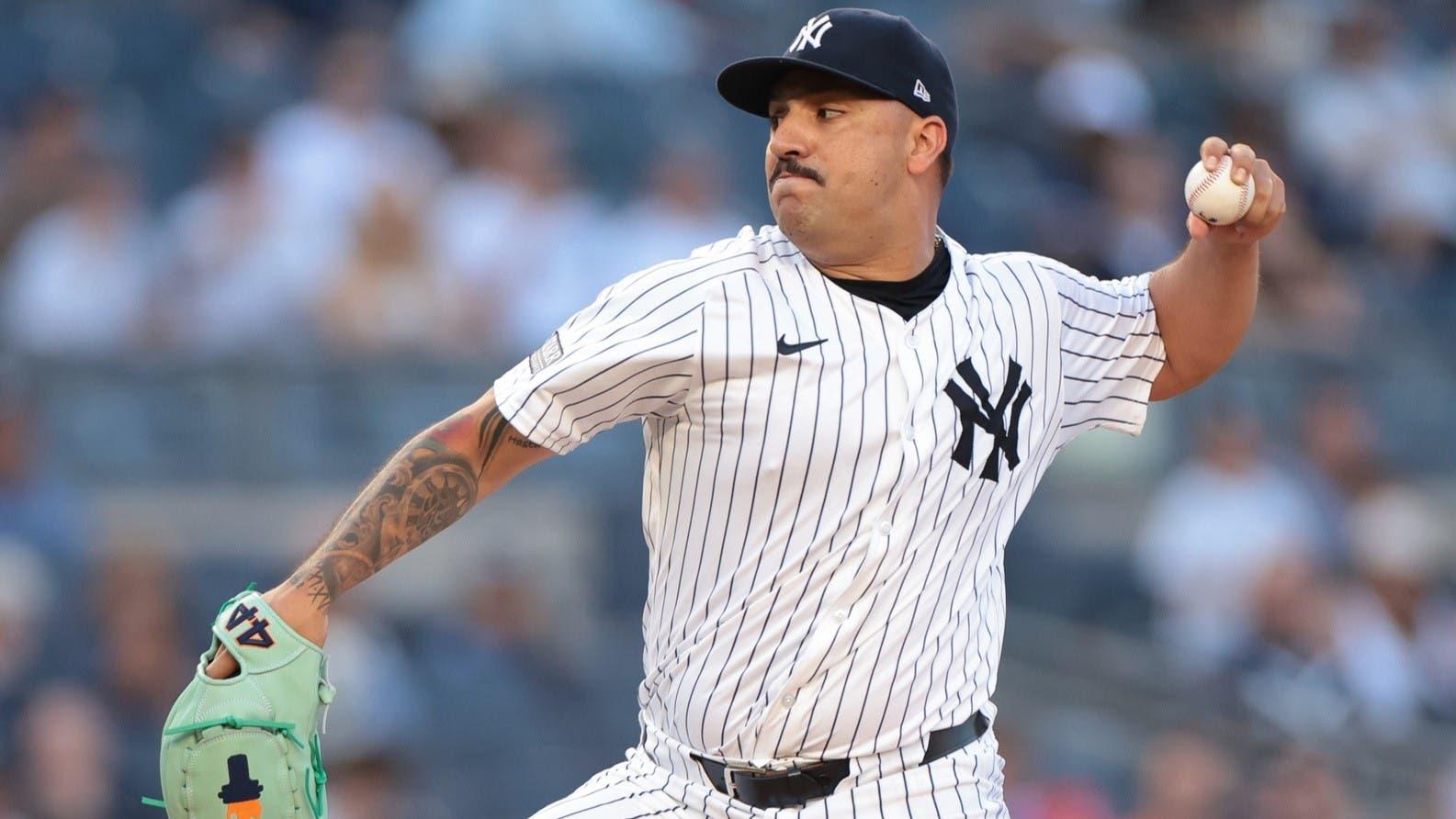 Jun 18, 2024; Bronx, New York, USA; New York Yankees starting pitcher Nestor Cortes (65) delivers a pitch during the first inning against the Baltimore Orioles at Yankee Stadium / Vincent Carchietta-USA TODAY Sports