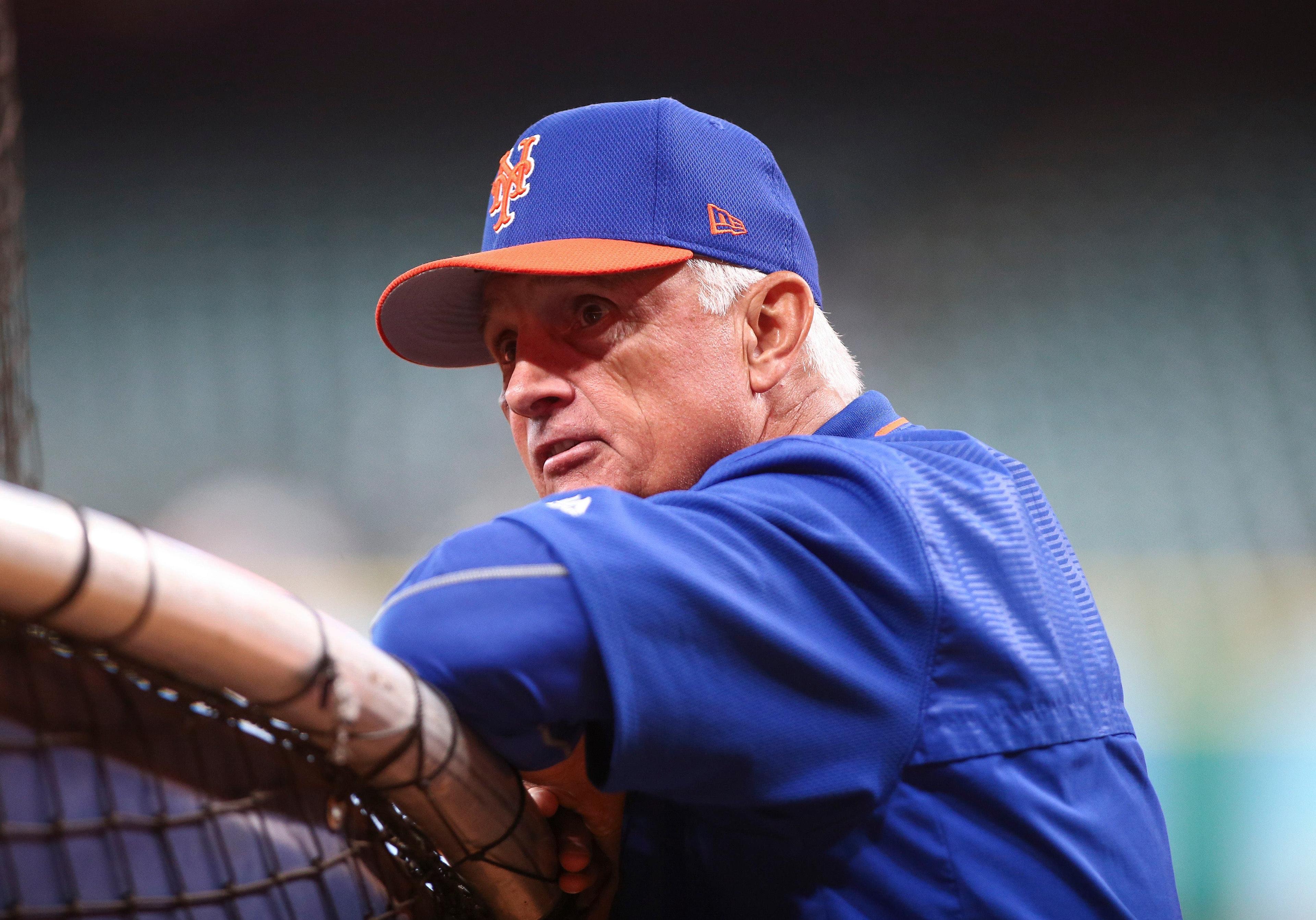 Sep 2, 2017; Houston, TX, USA; New York Mets manager Terry Collins (10) looks on during batting practice before a game against the Houston Astros at Minute Maid Park. Mandatory Credit: Troy Taormina-USA TODAY Sports / Troy Taormina