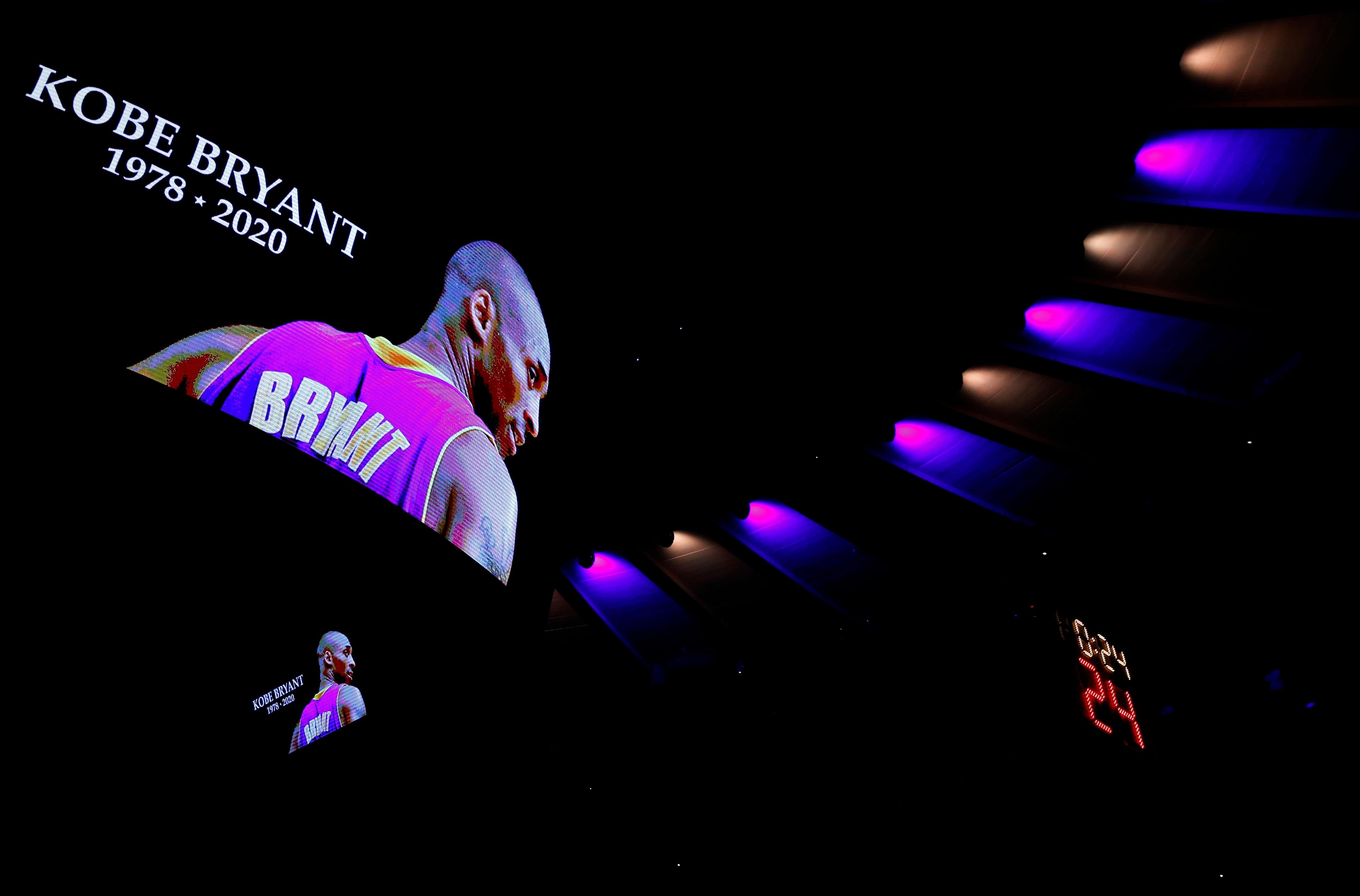 Jan 26, 2020; New York, New York, USA; Tribute to former Los Angeles Lakers basketball player Kobe Bryant, before the start of NBA basketball game between the New York Knicks and the Brooklyn Nets at Madison Square Garden. Mandatory Credit: Noah K. Murray-USA TODAY Sports