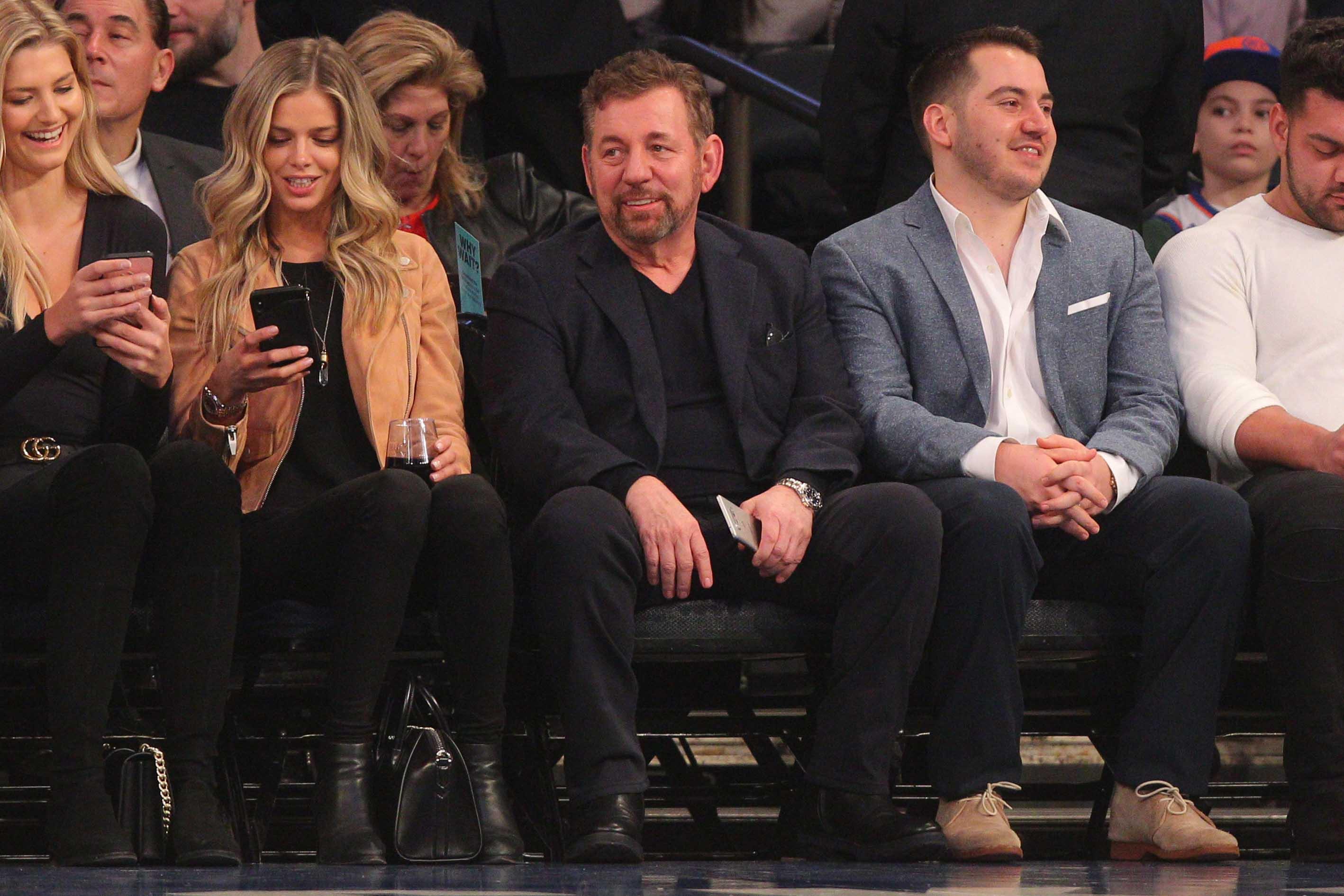 Mar 22, 2019; New York, NY, USA; New York Knicks executive chairman James Dolan watches during the first quarter against the Denver Nuggets at Madison Square Garden. Mandatory Credit: Brad Penner-USA TODAY Sports / Brad Penner