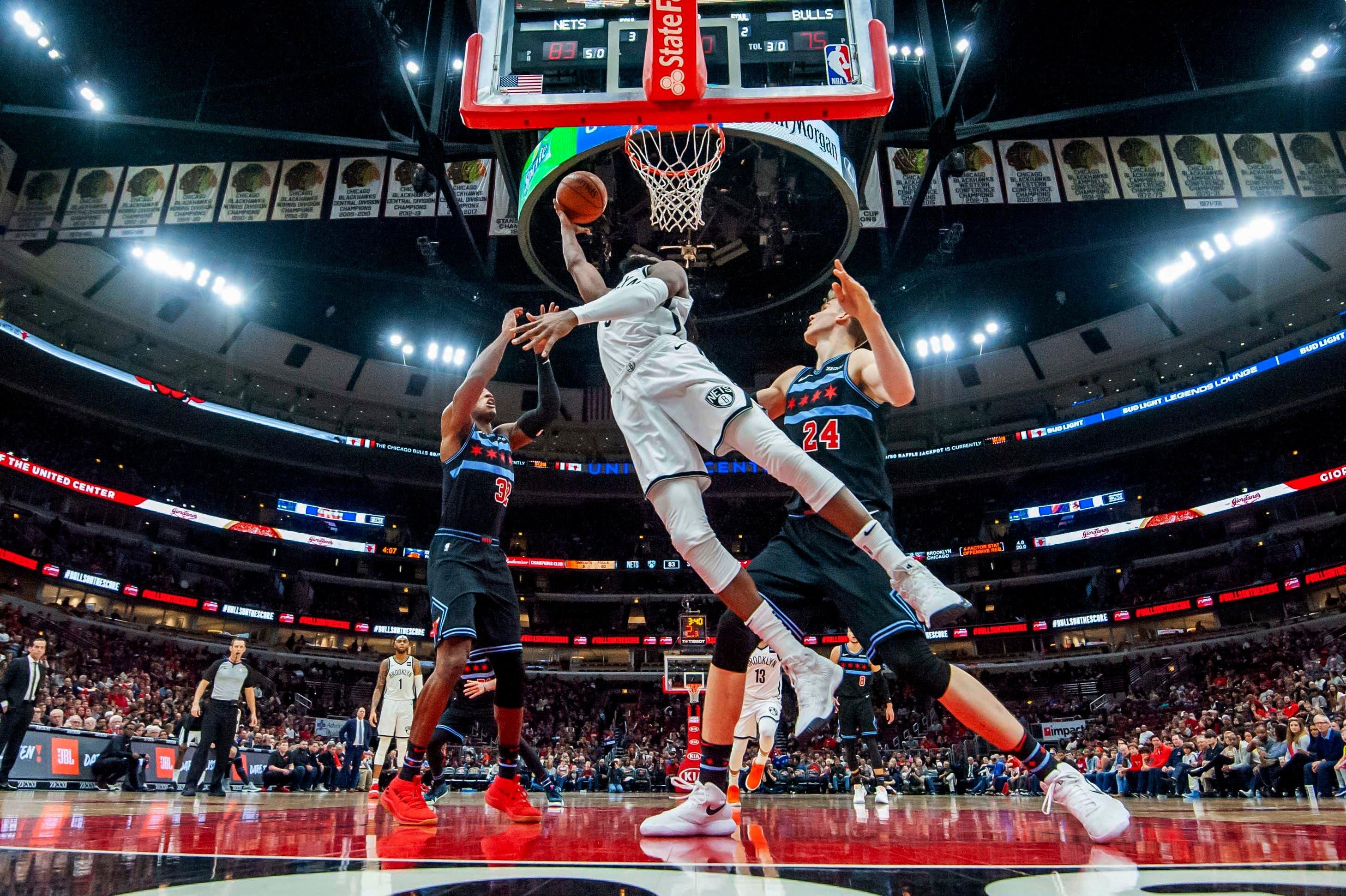 Jan 6, 2019; Chicago, IL, USA; Brooklyn Nets forward DeMarre Carroll (9) goes up for a shot against the Chicago Bulls during the second half at the United Center. Mandatory Credit: Patrick Gorski-USA TODAY Sports / Patrick Gorski