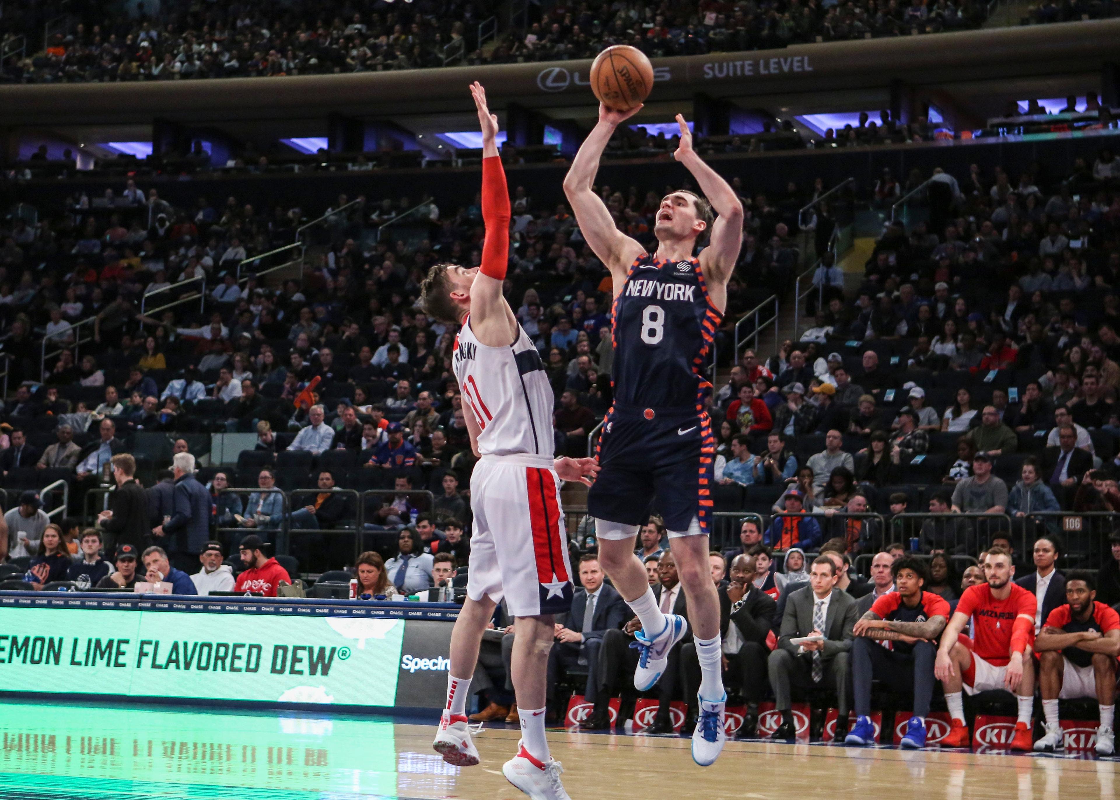 New York Knicks forward Mario Hezonja puts up a shot in the third quarter against the Washington Wizards at Madison Square Garden. / Wendell Cruz/USA TODAY Sports