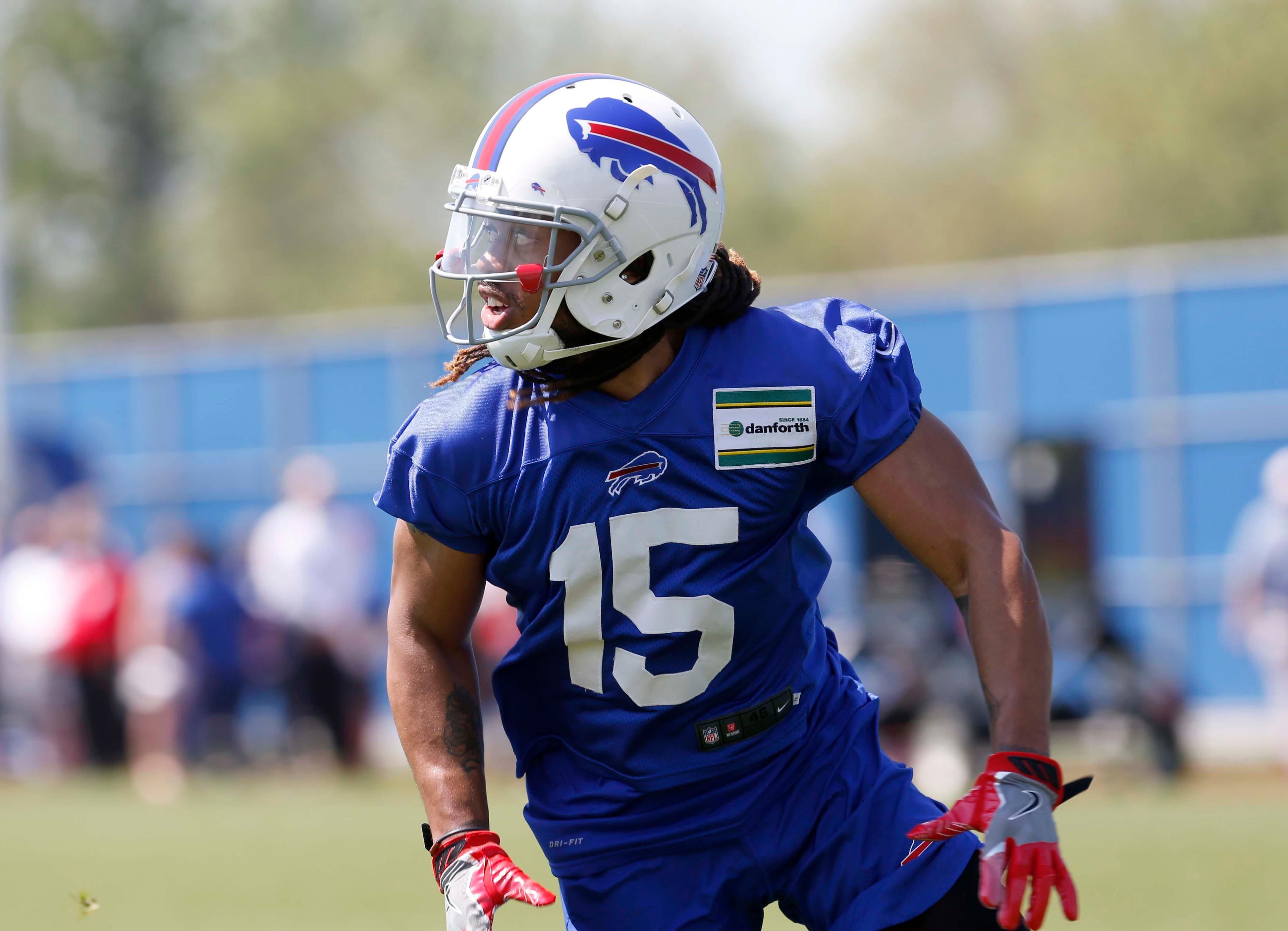 May 24, 2018; Orchard Park, NY, USA; Buffalo Bills wide receiver Kaelin Clay (15) during OTA's at the ADPRO Sports Fieldhouse. Mandatory Credit: Timothy T. Ludwig-USA TODAY Sports / Timothy T. Ludwig