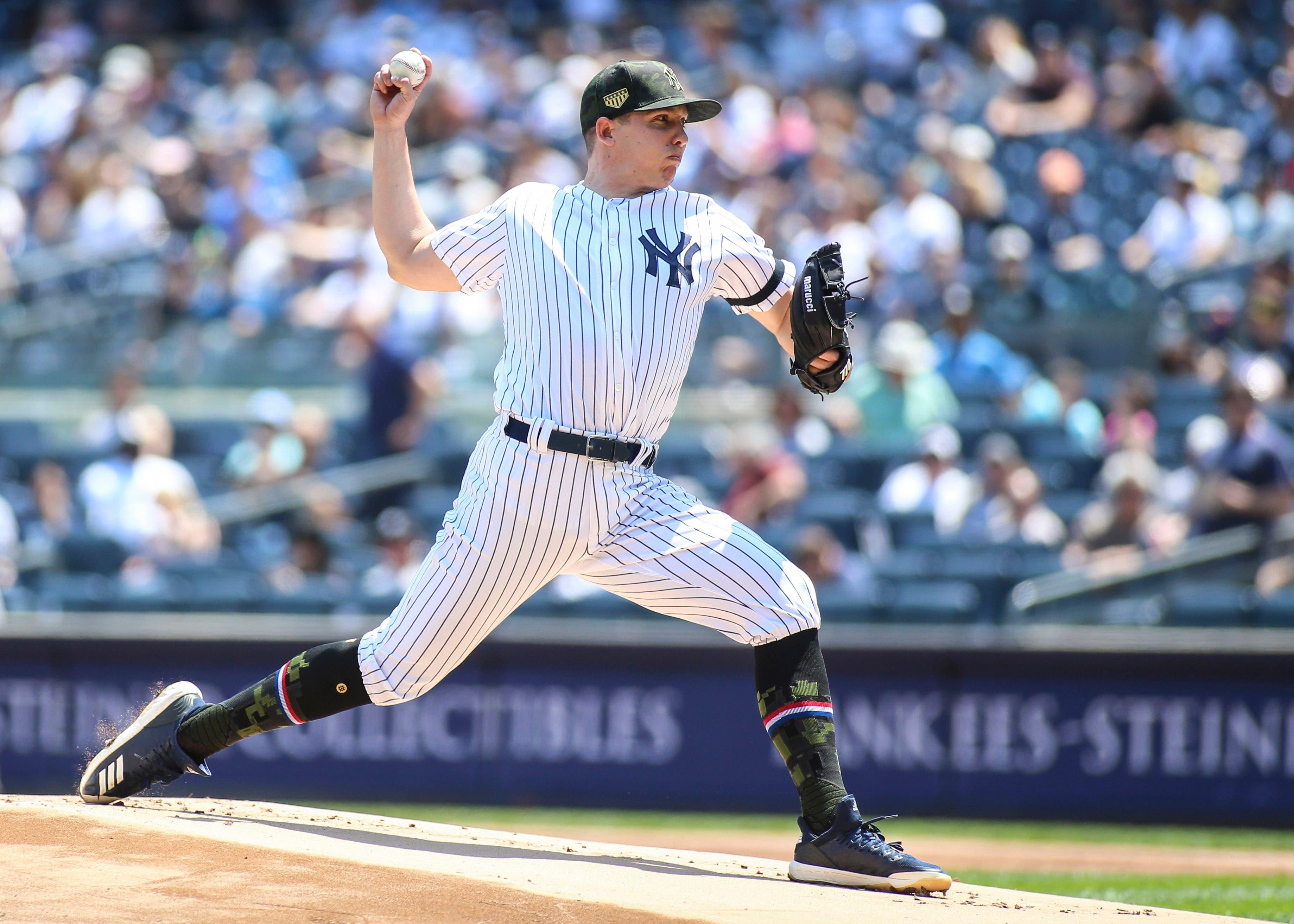 May 19, 2019; Bronx, NY, USA; New York Yankees pitcher Chad Green (57) pitches in the first inning against the Tampa Bay Rays at Yankee Stadium. Mandatory Credit: Wendell Cruz-USA TODAY Sports / Wendell Cruz