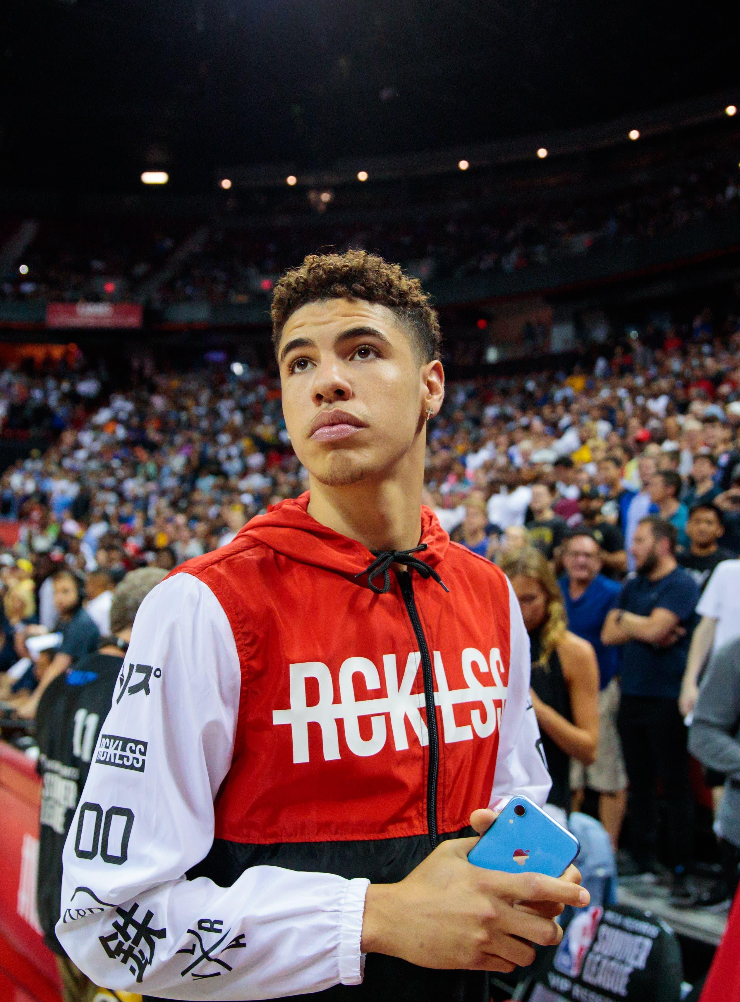 Jul 5, 2019; Las Vegas, NV, USA; Basketball player LaMelo Ball in attendance of the New Orleans Pelicans against the New York Knicks game during the NBA Summer League at Thomas & Mack Center. Mandatory Credit: Mark J. Rebilas-USA TODAY Sportsundefined