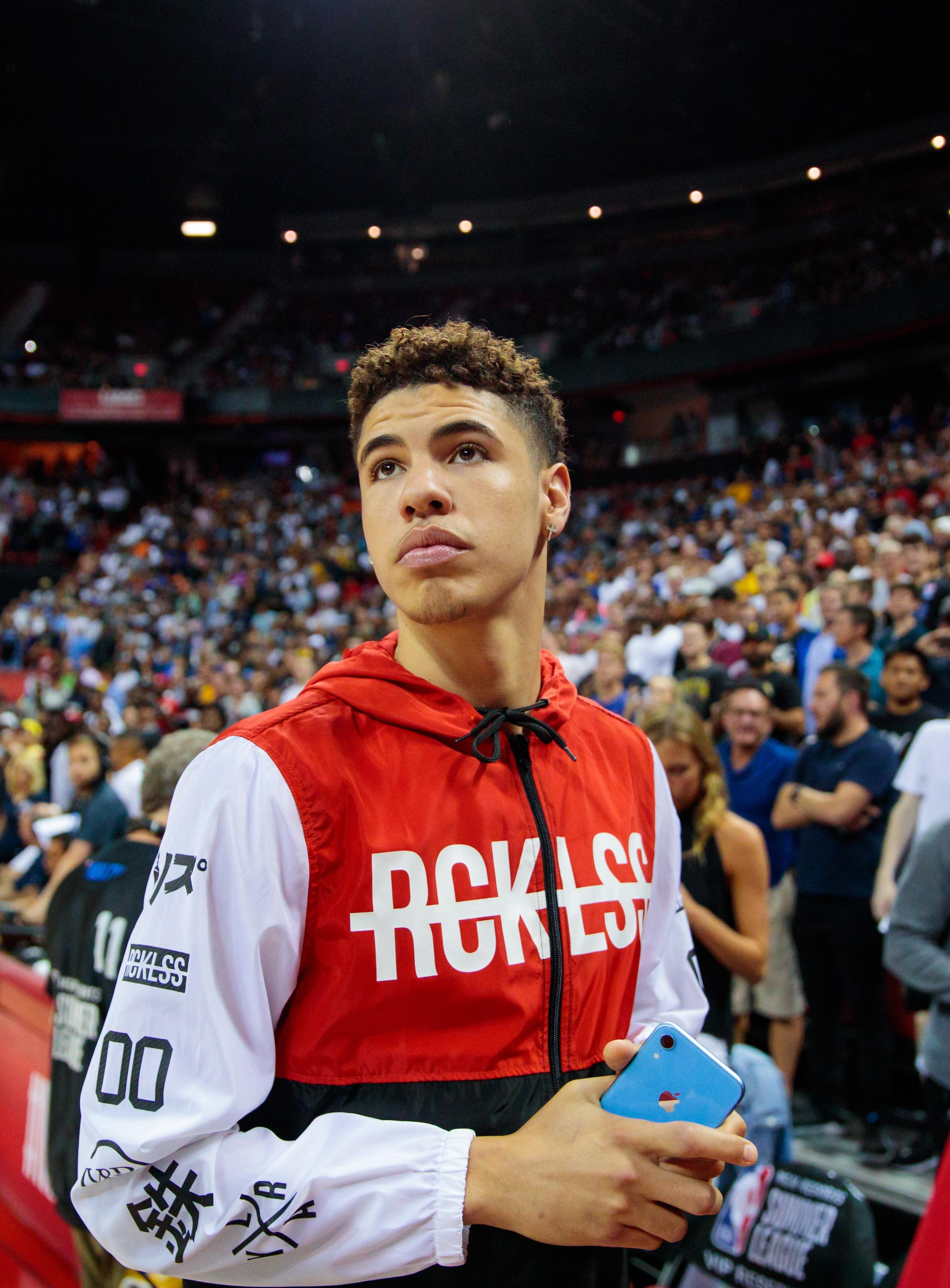 Jul 5, 2019; Las Vegas, NV, USA; Basketball player LaMelo Ball in attendance of the New Orleans Pelicans against the New York Knicks game during the NBA Summer League at Thomas & Mack Center. Mandatory Credit: Mark J. Rebilas-USA TODAY Sports