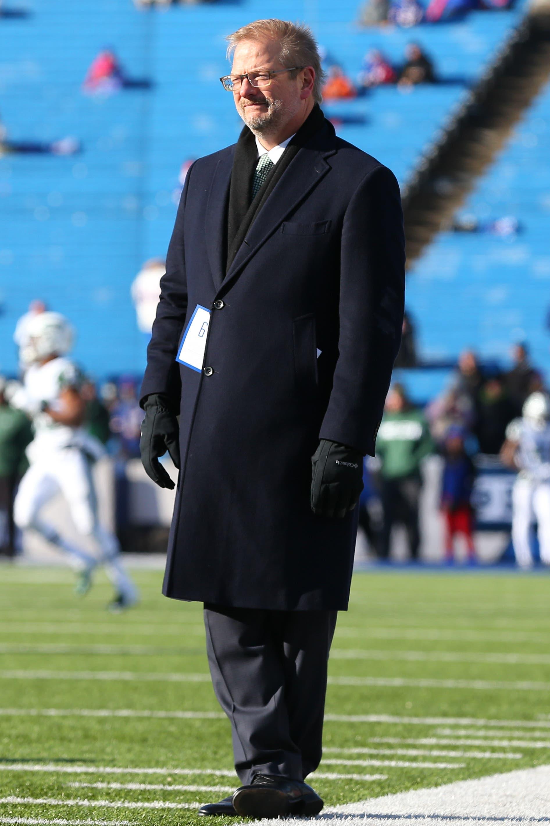 New York Jets general manager Mike Maccagnan looks on prior to the game against the Buffalo Bills at New Era Field. / Rich Barnes/USA TODAY Sports