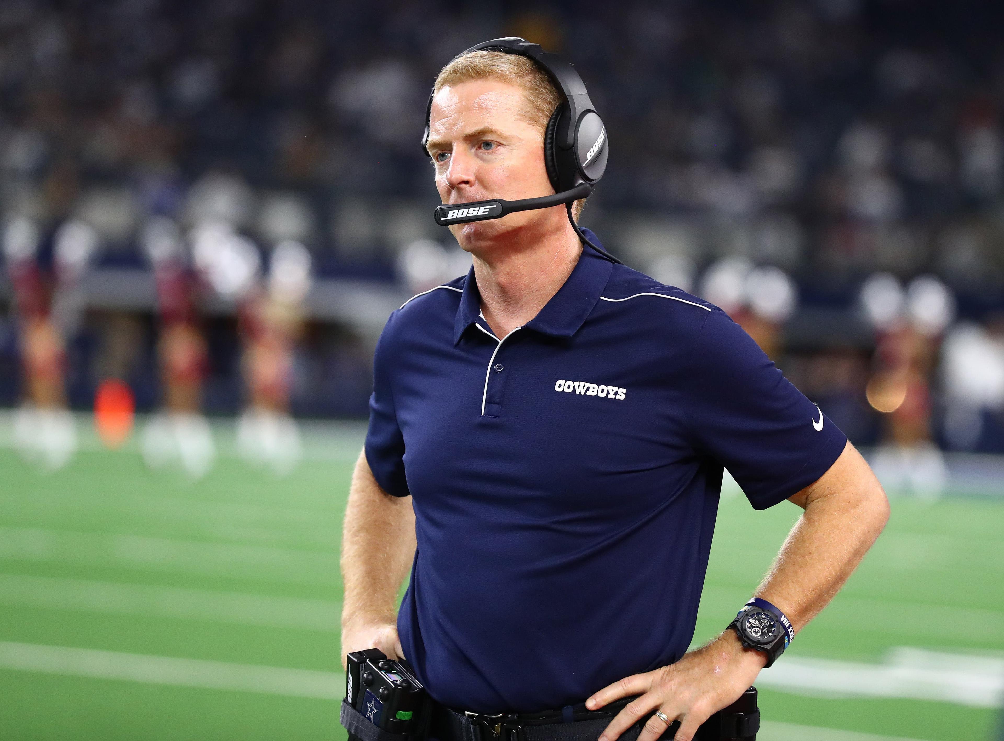 Dec 15, 2019; Arlington, TX, USA; Dallas Cowboys head coach Jason Garrett on the sidelines during the fourth quarter against the Los Angeles Rams at AT&T Stadium. Mandatory Credit: Matthew Emmons-USA TODAY Sportsundefined