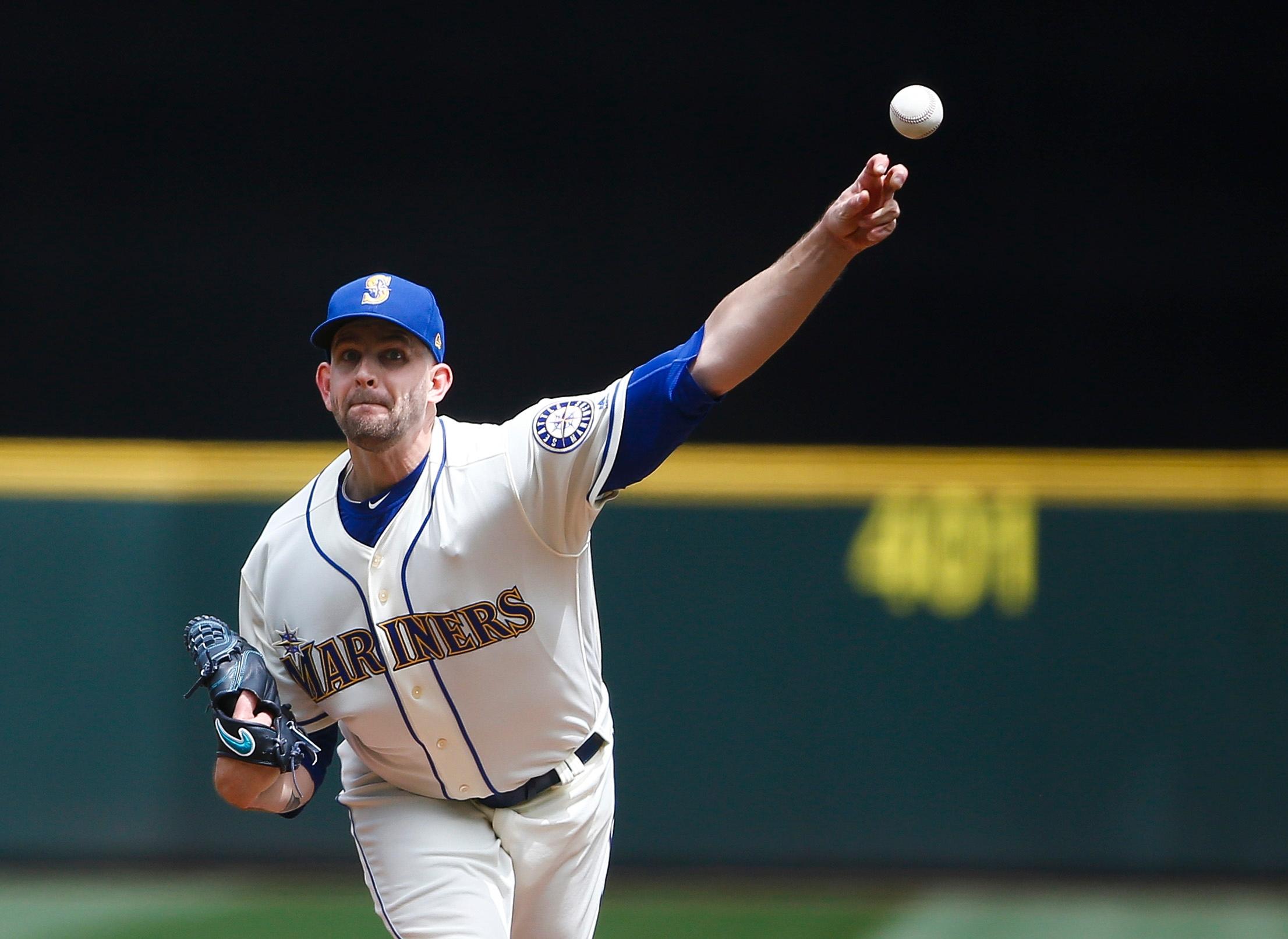 Seattle Mariners pitcher James Paxton delivers against the Kansas City Royals in the second inning at Safeco Field.