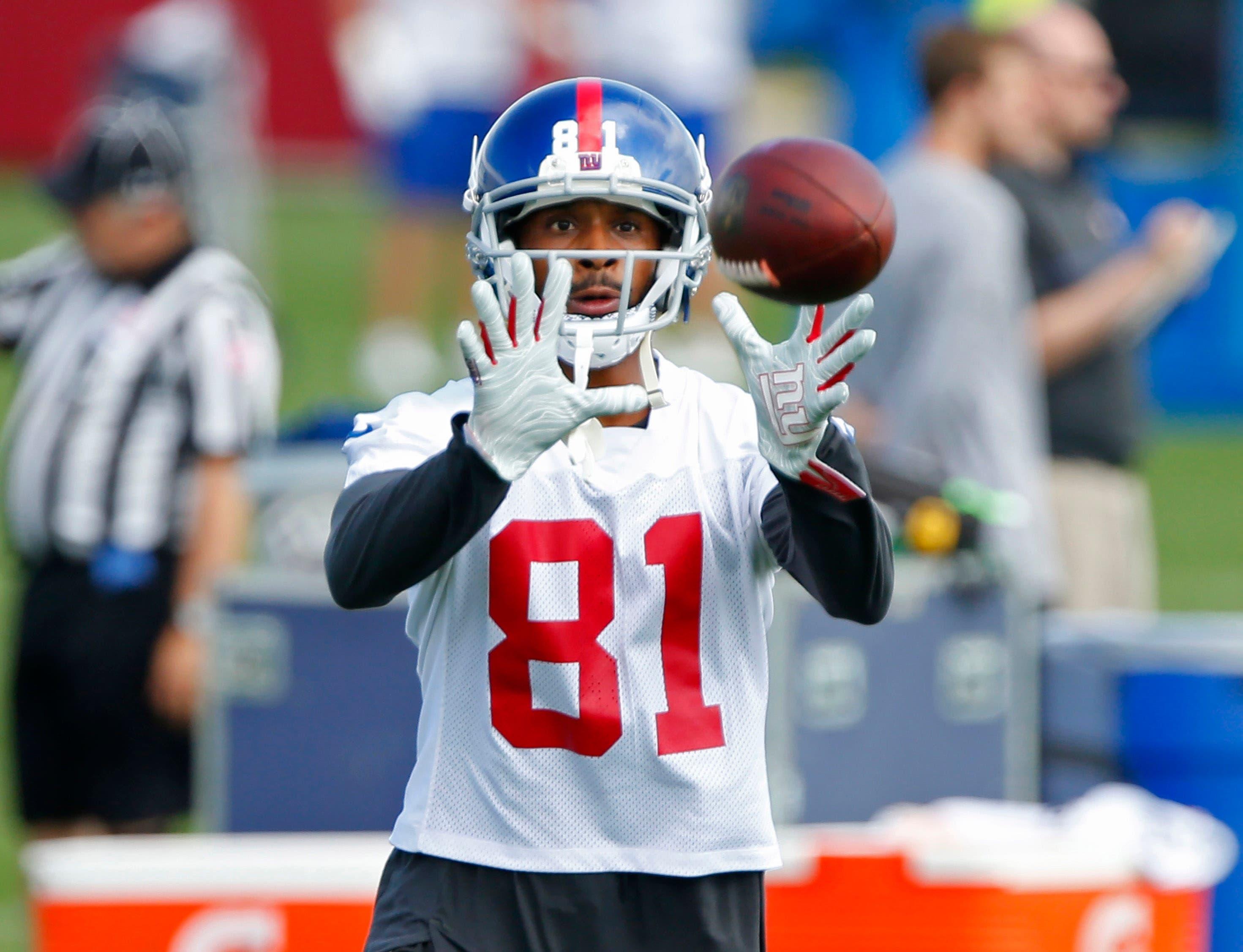 May 20, 2019; East Rutherford, NJ, USA; New York Giants wide receiver Russell Shepard (81) during organized team activities at Quest Diagnostic Training Center. Mandatory Credit: Noah K. Murray-USA TODAY Sports / Noah K. Murray