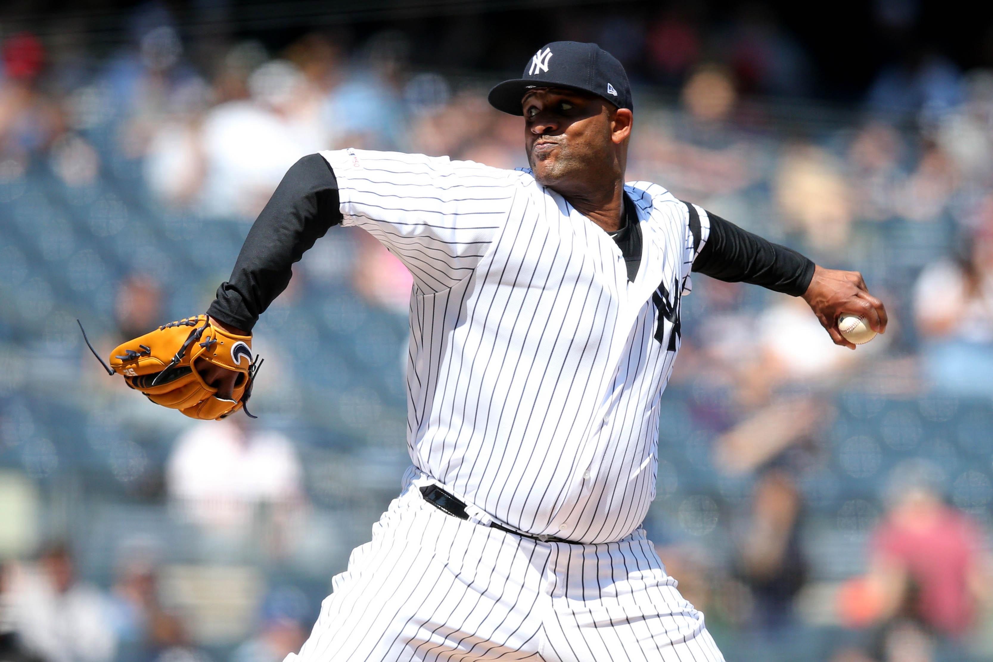 Apr 13, 2019; Bronx, NY, USA; New York Yankees starting pitcher CC Sabathia (52) pitches against the Chicago White Sox during the second inning at Yankee Stadium. Mandatory Credit: Brad Penner-USA TODAY Sports