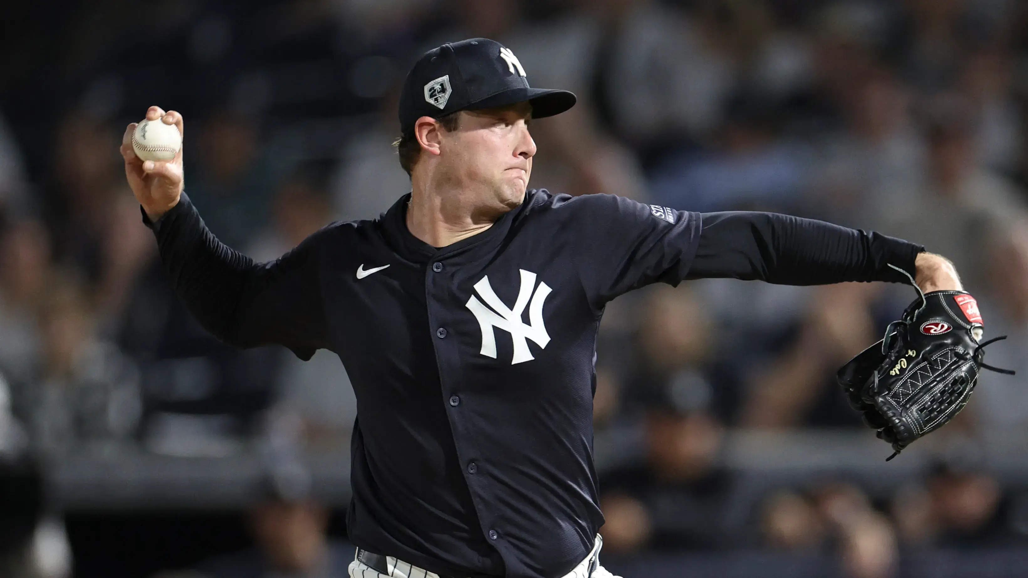 New York Yankees starting pitcher Gerrit Cole (45) throws a pitch against the Toronto Blue Jays in the first inning at George M. Steinbrenner Field. / Nathan Ray Seebeck-USA TODAY Sports