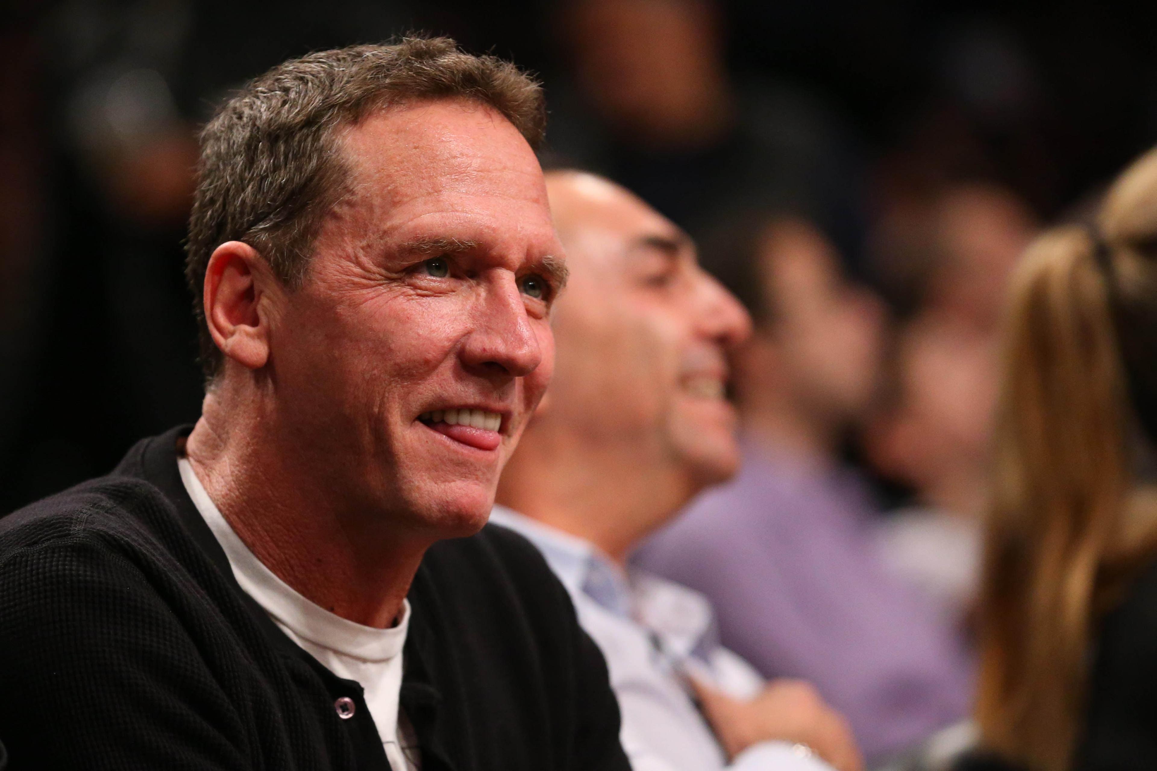 Feb 3, 2016; Brooklyn, NY, USA; Former MLB pitcher David Cone sits court side during the game between the Brooklyn Nets and the Indiana Pacers at Barclays Center. Indiana Pacers won 114-100. Mandatory Credit: Anthony Gruppuso-USA TODAY Sports / Anthony Gruppuso