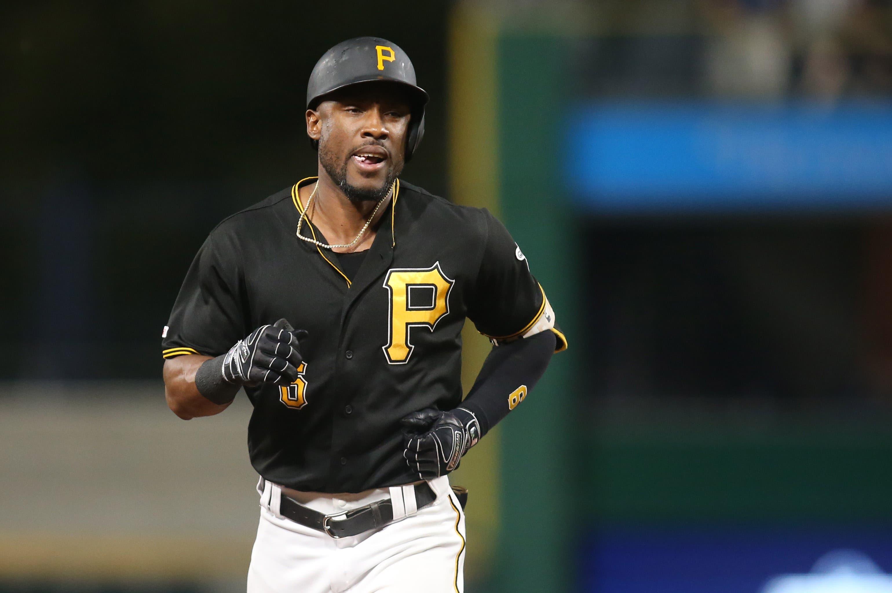 Aug 20, 2019; Pittsburgh, PA, USA; Pittsburgh Pirates center fielder Starling Marte (6) circles the bases on a three run home run against the Washington Nationals during the eighth inning at PNC Park. Mandatory Credit: Charles LeClaire-USA TODAY Sports / Charles LeClaire