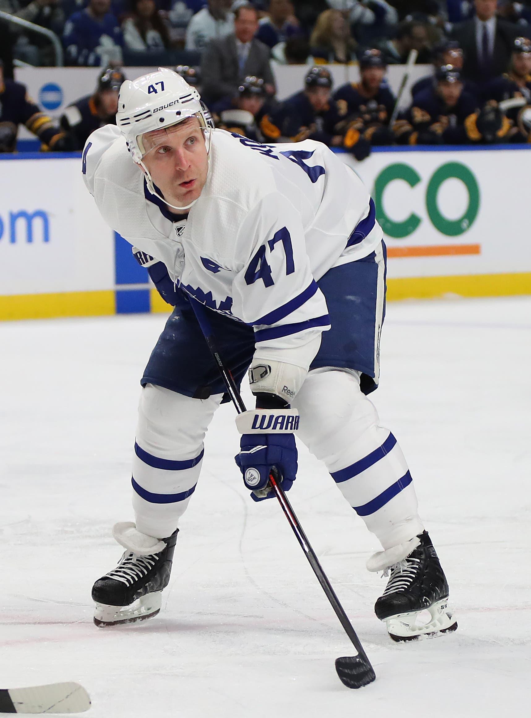 Mar 15, 2018; Buffalo, NY, USA; Toronto Maple Leafs center Leo Komarov (47) during the game against the Buffalo Sabres at KeyBank Center. Mandatory Credit: Kevin Hoffman-USA TODAY Sports / Kevin Hoffman