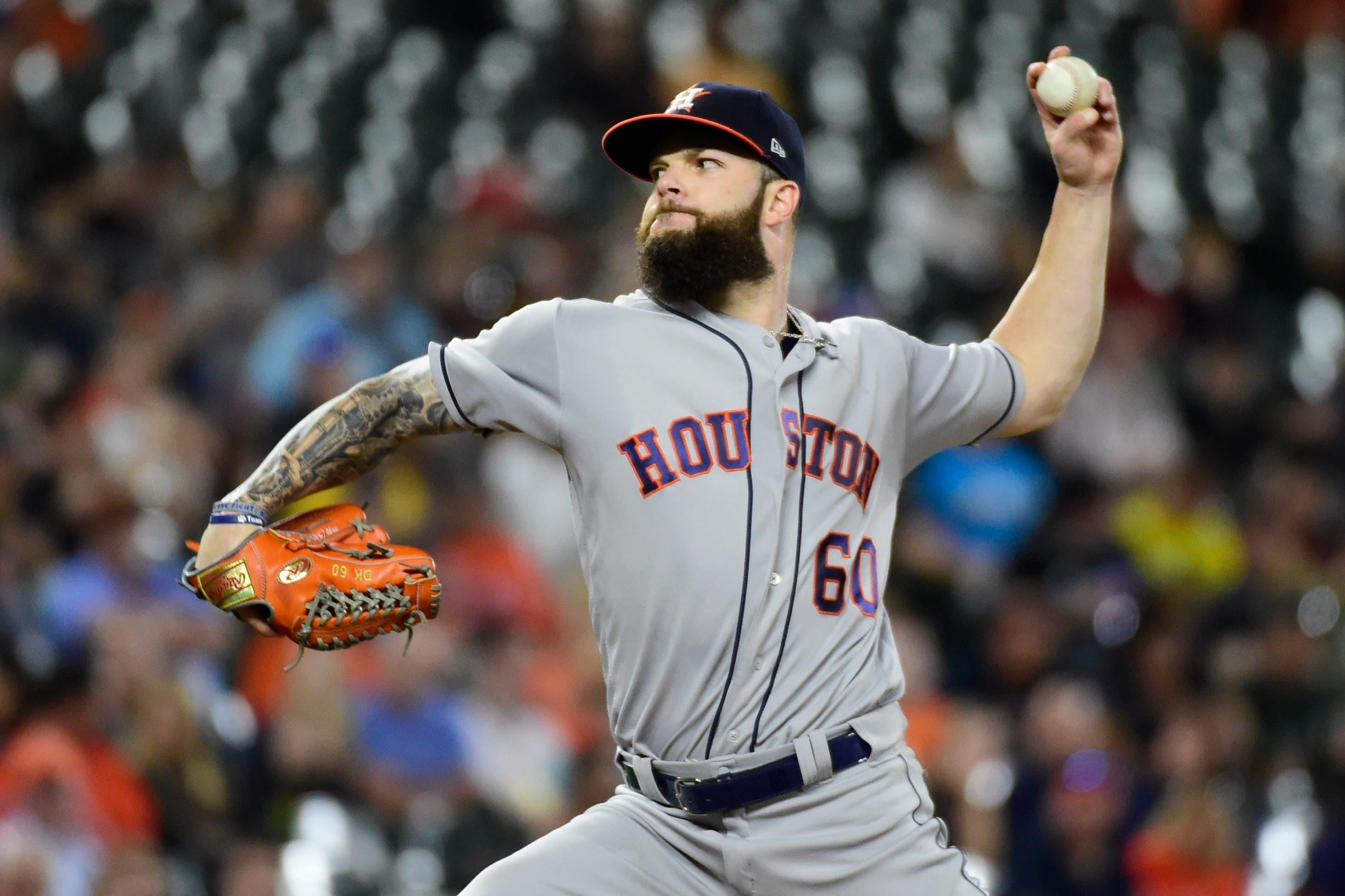 Sep 29, 2018; Baltimore, MD, USA; Houston Astros starting pitcher Dallas Keuchel (60) delivers a pitch during the second inning against the Baltimore Orioles at Oriole Park at Camden Yards. Mandatory Credit: Tommy Gilligan-USA TODAY Sports / Tommy Gilligan