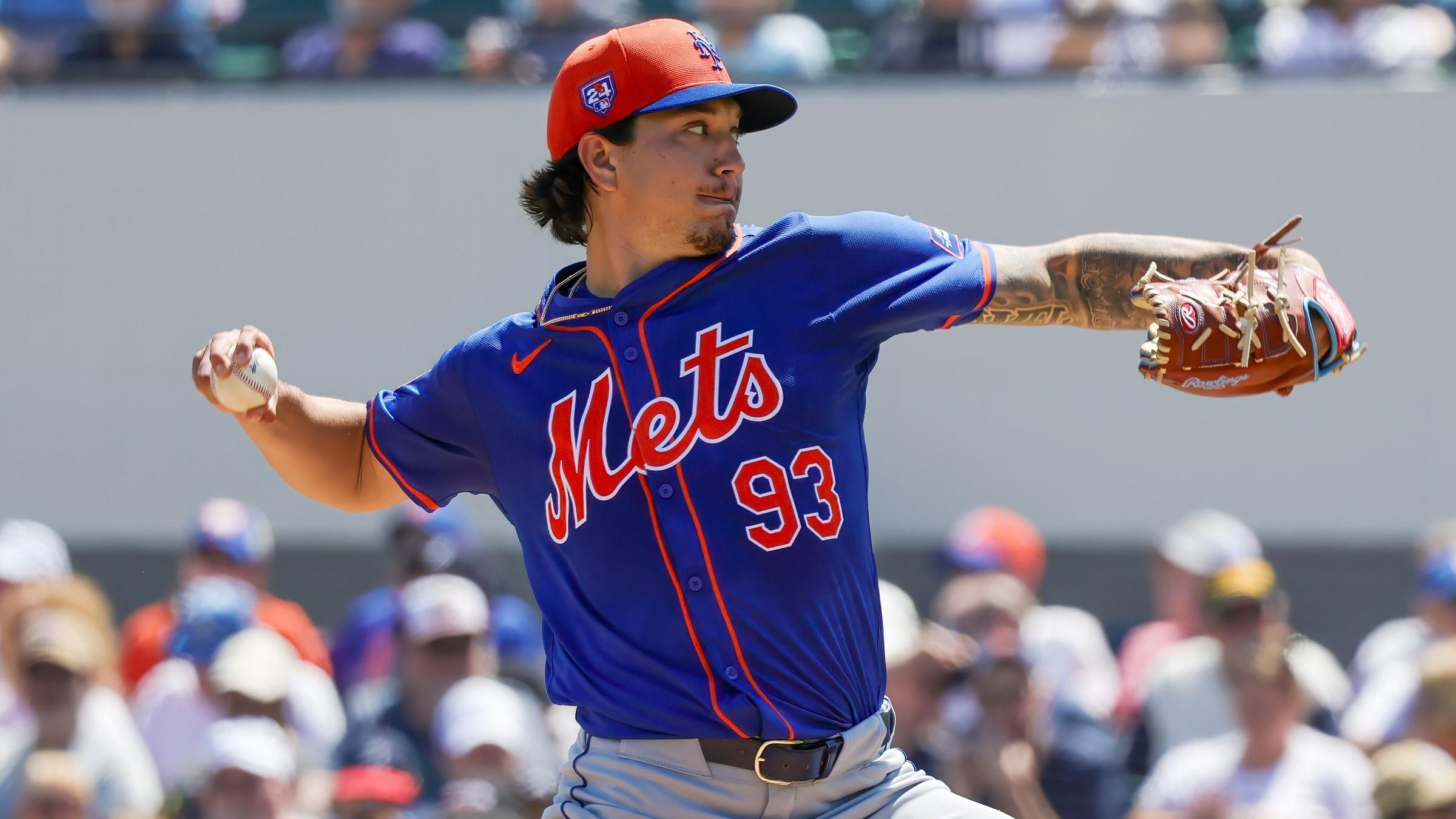 Mar 21, 2024; Lakeland, Florida, USA; New York Mets pitcher Dominic Hamel (93) pitches during the first inning against the Detroit Tigers at Publix Field at Joker Marchant Stadium. / Mike Watters-USA TODAY Sports