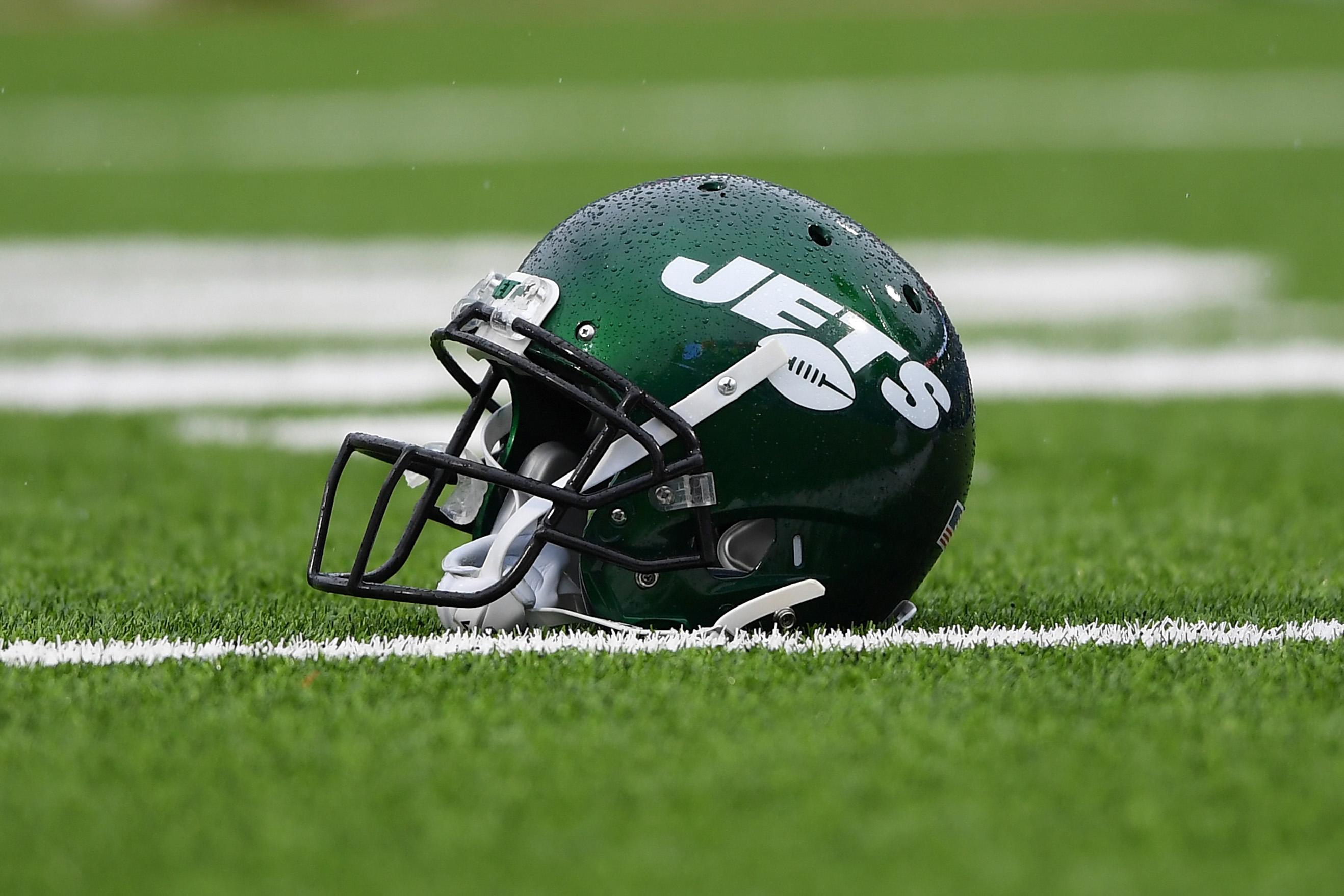 Dec 29, 2019; Orchard Park, New York, USA; General view of a New York Jets helmet prior to the game against the Buffalo Bills at New Era Field. Mandatory Credit: Rich Barnes-USA TODAY Sports