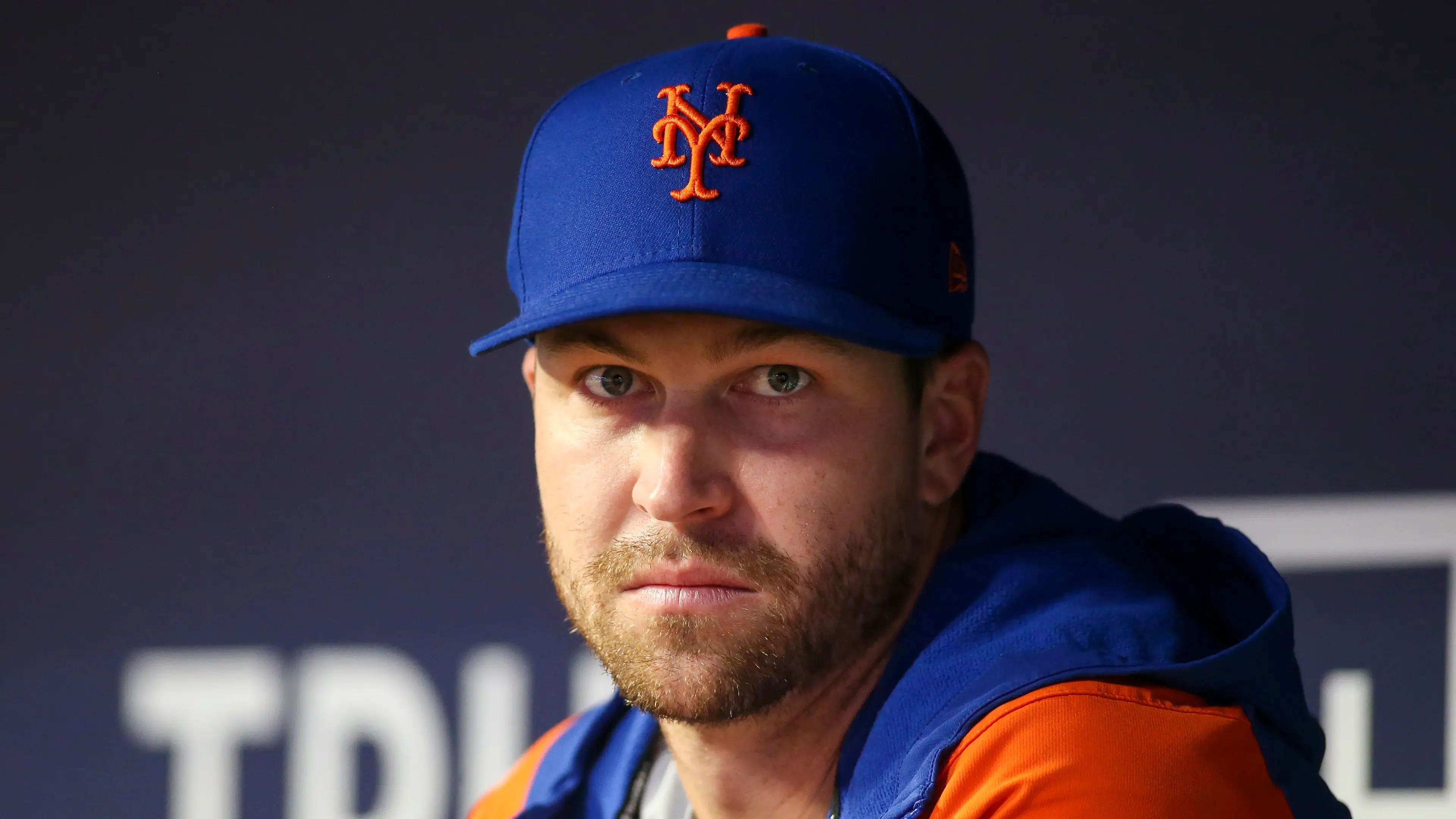 Sep 30, 2022; Atlanta, Georgia, USA; New York Mets starting pitcher Jacob deGrom (48) in the dugout against the Atlanta Braves in the second inning at Truist Park. / Brett Davis-USA TODAY Sports