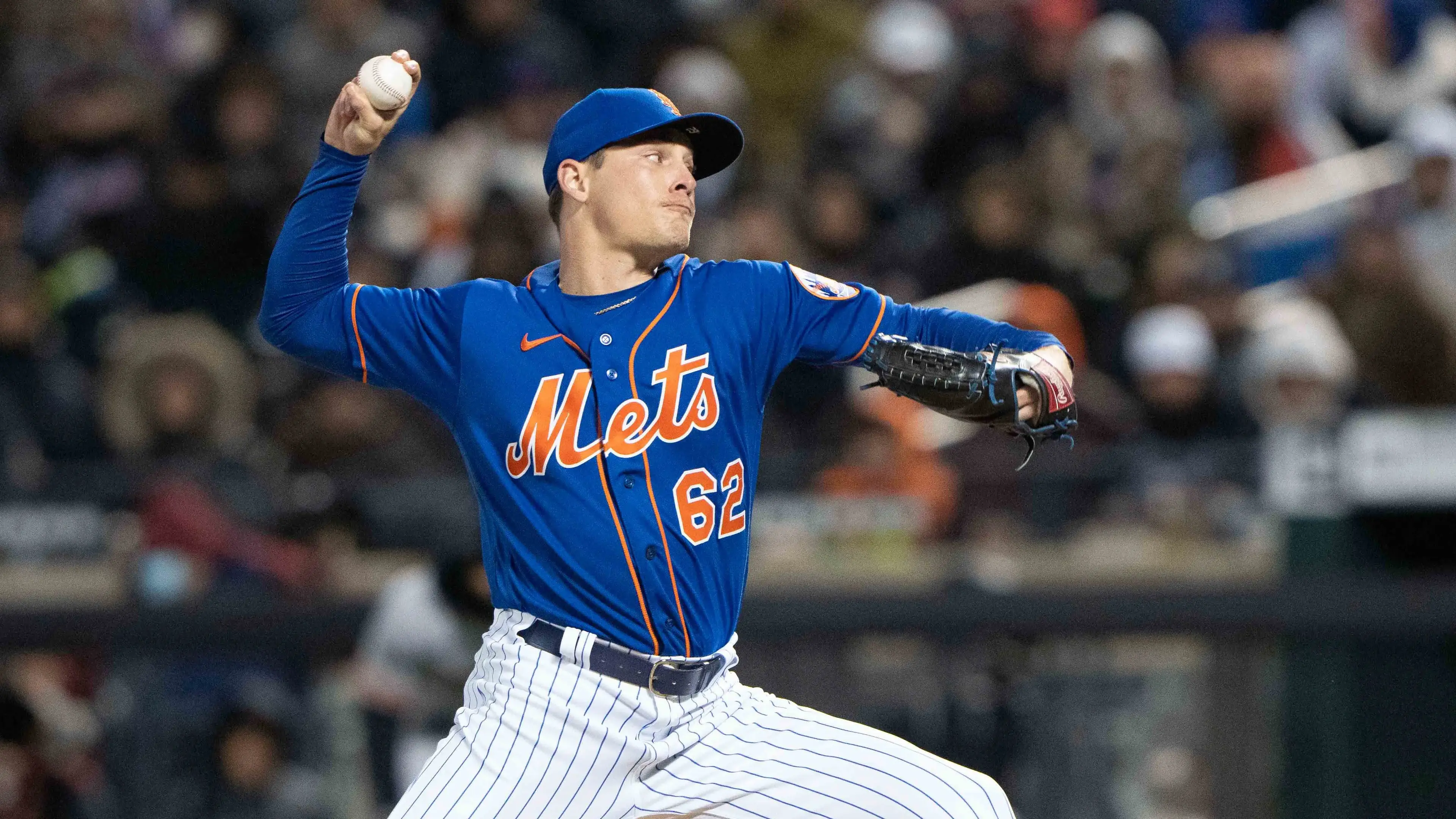 Apr 19, 2022; New York City, New York, USA; New York Mets pitcher Drew Smith (62) delivers a pitch against the San Francisco Giants during the eighth inning at Citi Field. Mandatory Credit: Gregory Fisher-USA TODAY Sports / Gregory Fisher-USA TODAY Sports