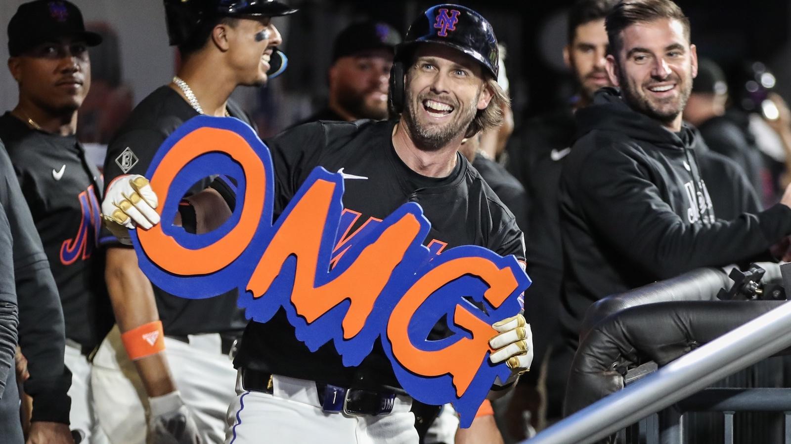 New York Mets second baseman Jeff McNeil (1) celebrates in the dugout after hitting three-run home run in the sixth inning against the Houston Astros at Citi Field. / Wendell Cruz-USA TODAY Sports