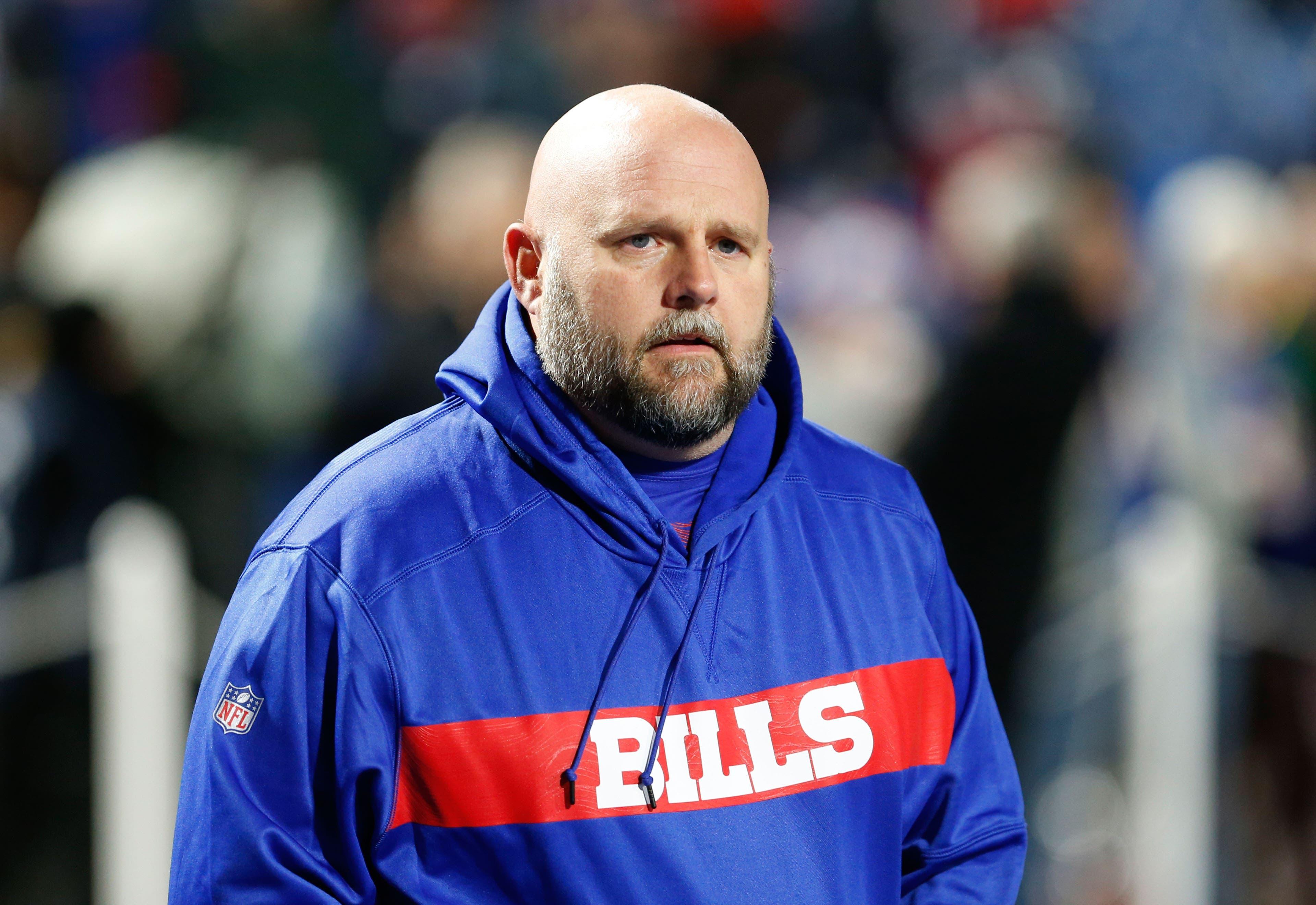 Oct 29, 2018; Orchard Park, NY, USA; Buffalo Bills offensive coordinator Brian Daboll before a game against the New England Patriots at New Era Field. Mandatory Credit: Timothy T. Ludwig-USA TODAY Sports / Timothy T. Ludwig