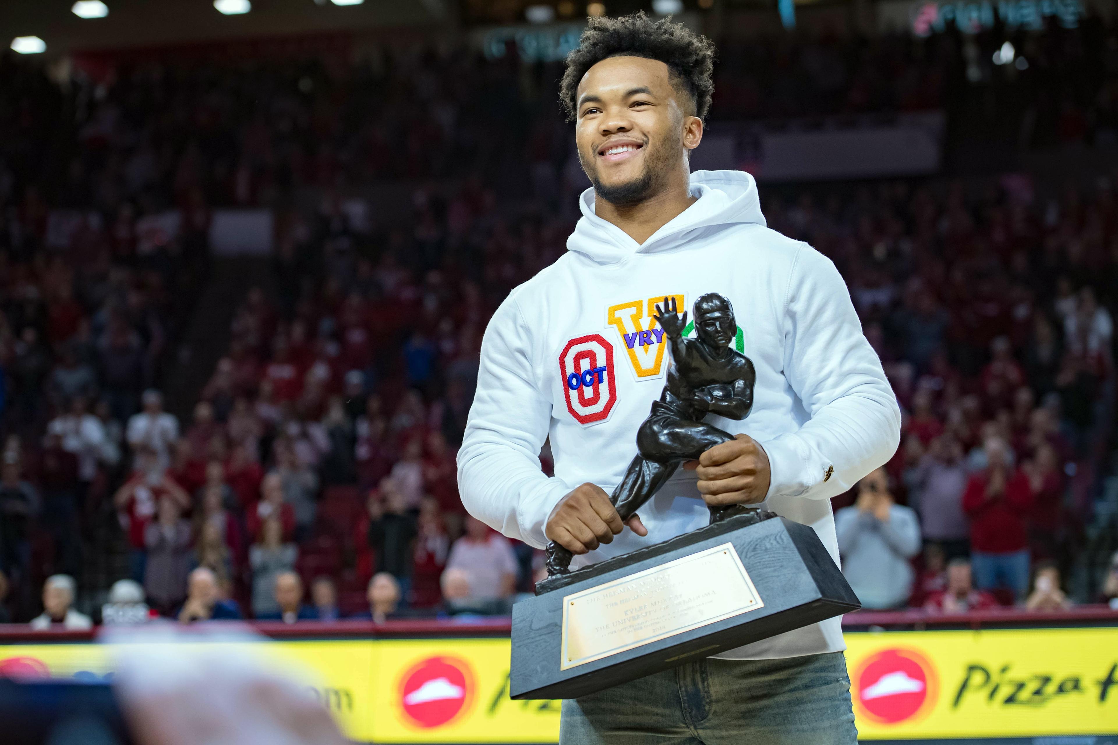 Feb 23, 2019; Norman, OK, USA; Oklahoma Sooners former player Kyler Murray is recognized during a time out in the game Texas Longhorns at Lloyd Noble Center. Mandatory Credit: Rob Ferguson-USA TODAY Sports / Rob Ferguson